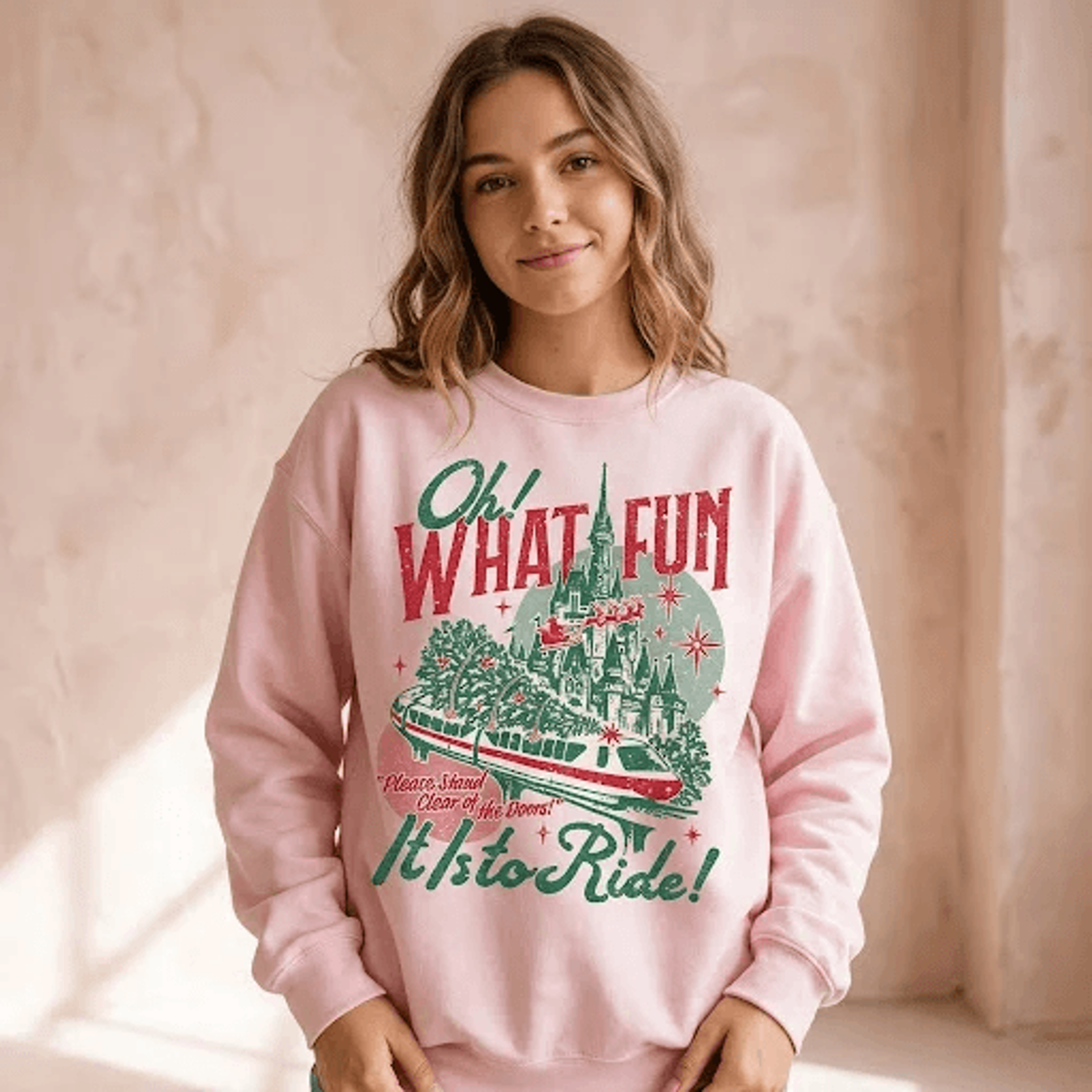 Oh What Fun It Is To Ride Christmas Sweatshirt Retro Holiday Theme Park Castle Graphic Vintage Fest 1