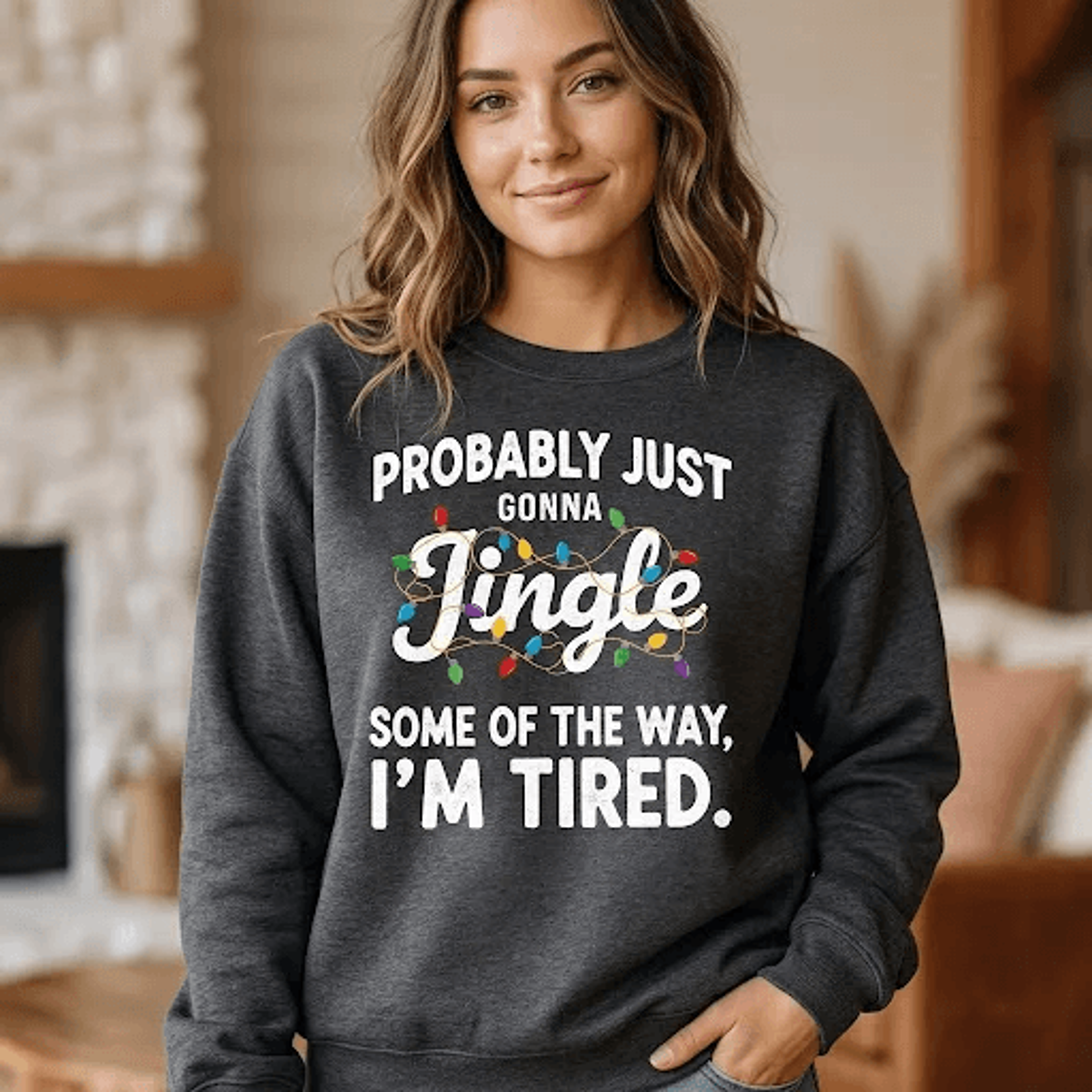 Funny Christmas Jingle Sweatshirt Probably Just Gonna Jingle Some Of The Way Im Tired Holiday Humor 0