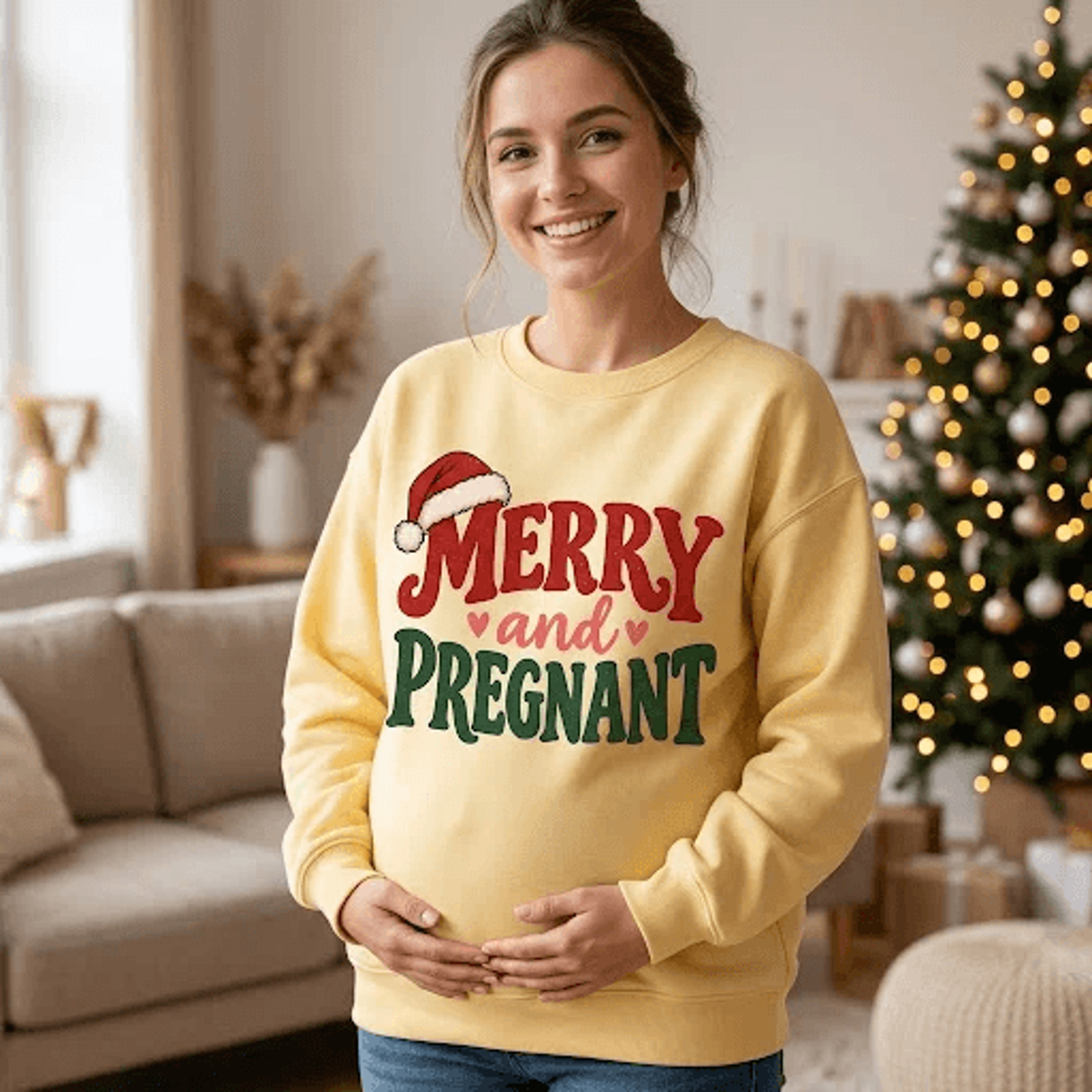 Merry And Pregnant Christmas Sweatshirt Cute Pregnancy Announcement Sweatshirt Expecting Mom Holida 1