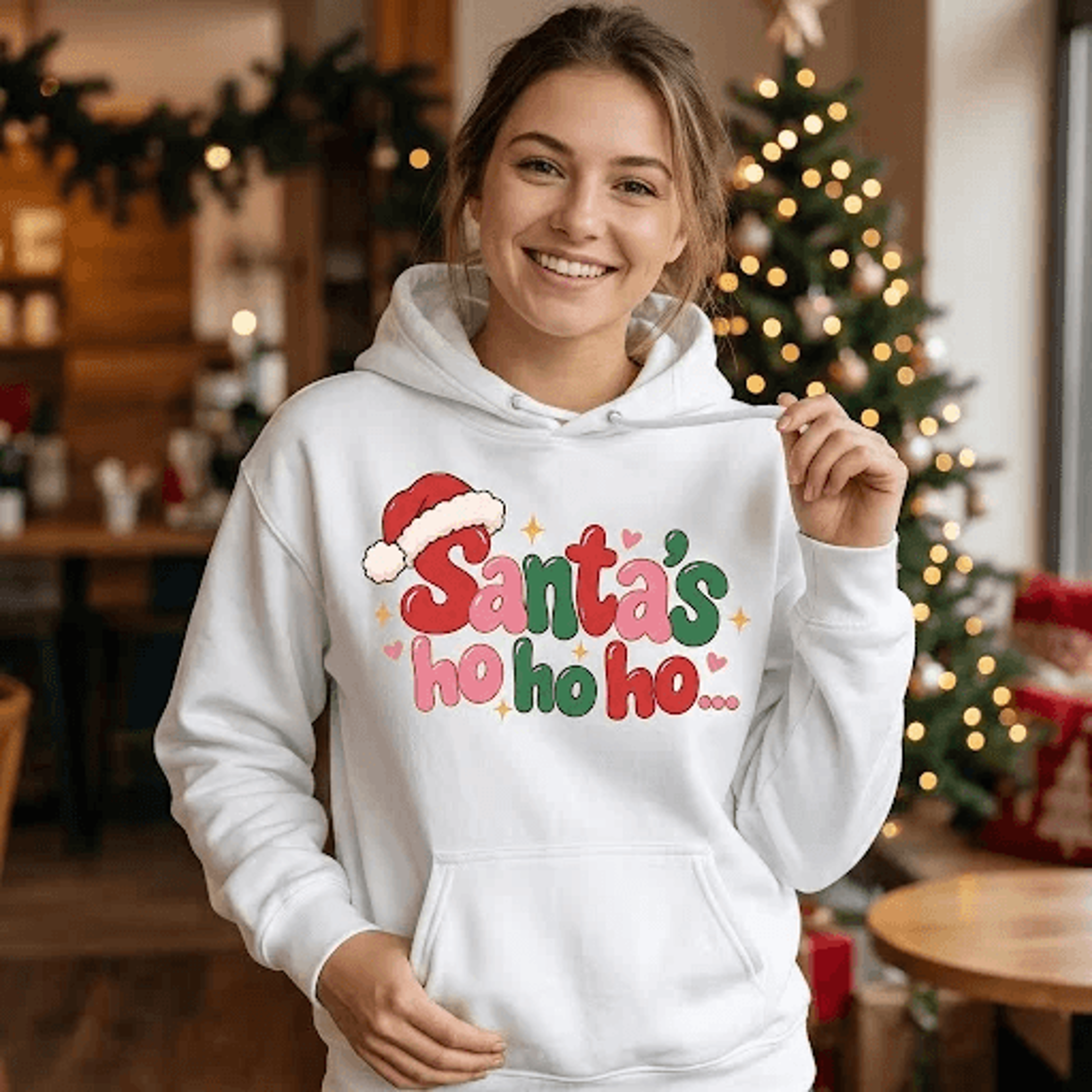 Santas Ho Ho Ho Christmas Hoodie Cute Santa Hat Holiday Hoodie Funny Christmas Graphic Hoodie Festi 0
