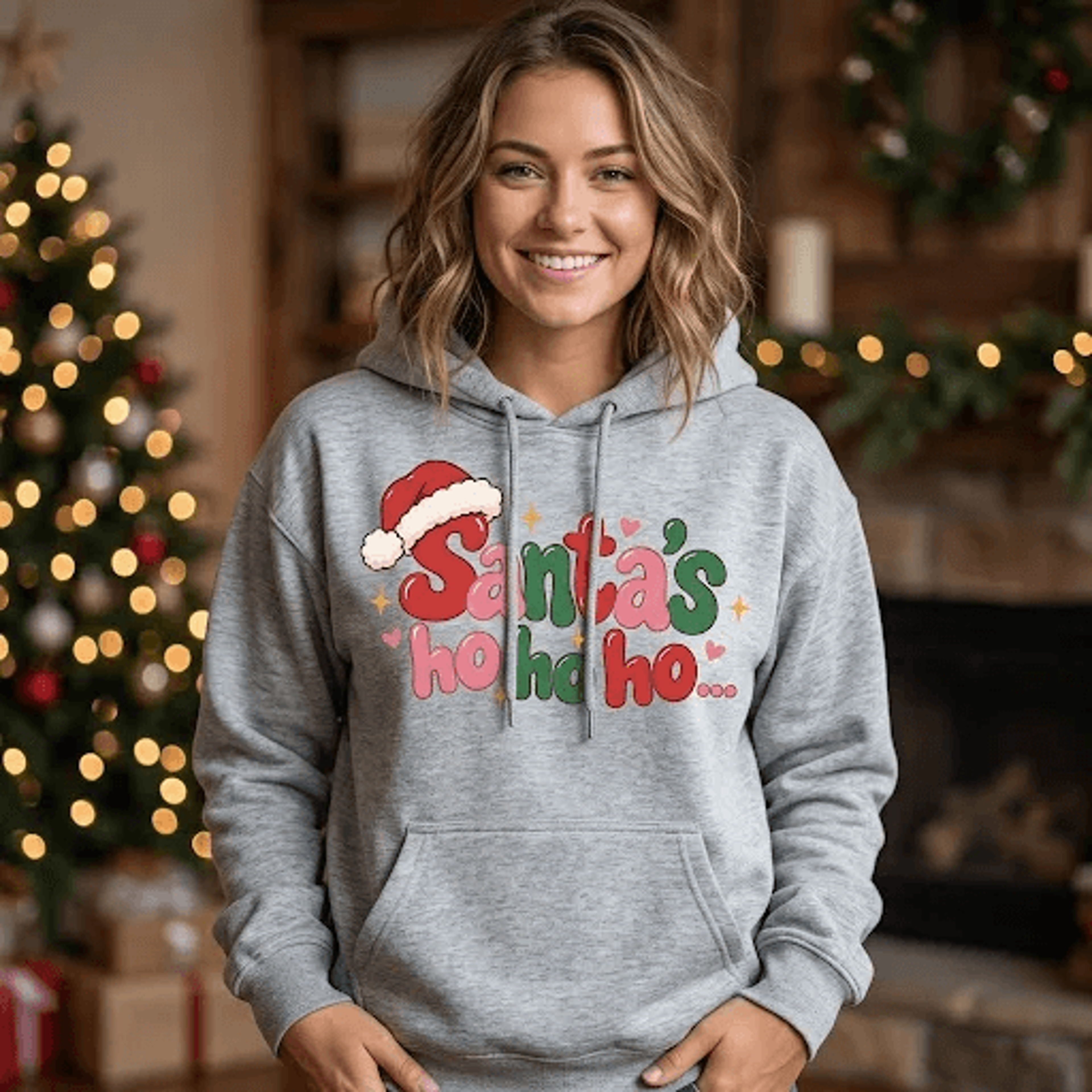 Santas Ho Ho Ho Christmas Hoodie Cute Santa Hat Holiday Hoodie Funny Christmas Graphic Hoodie Festi 3