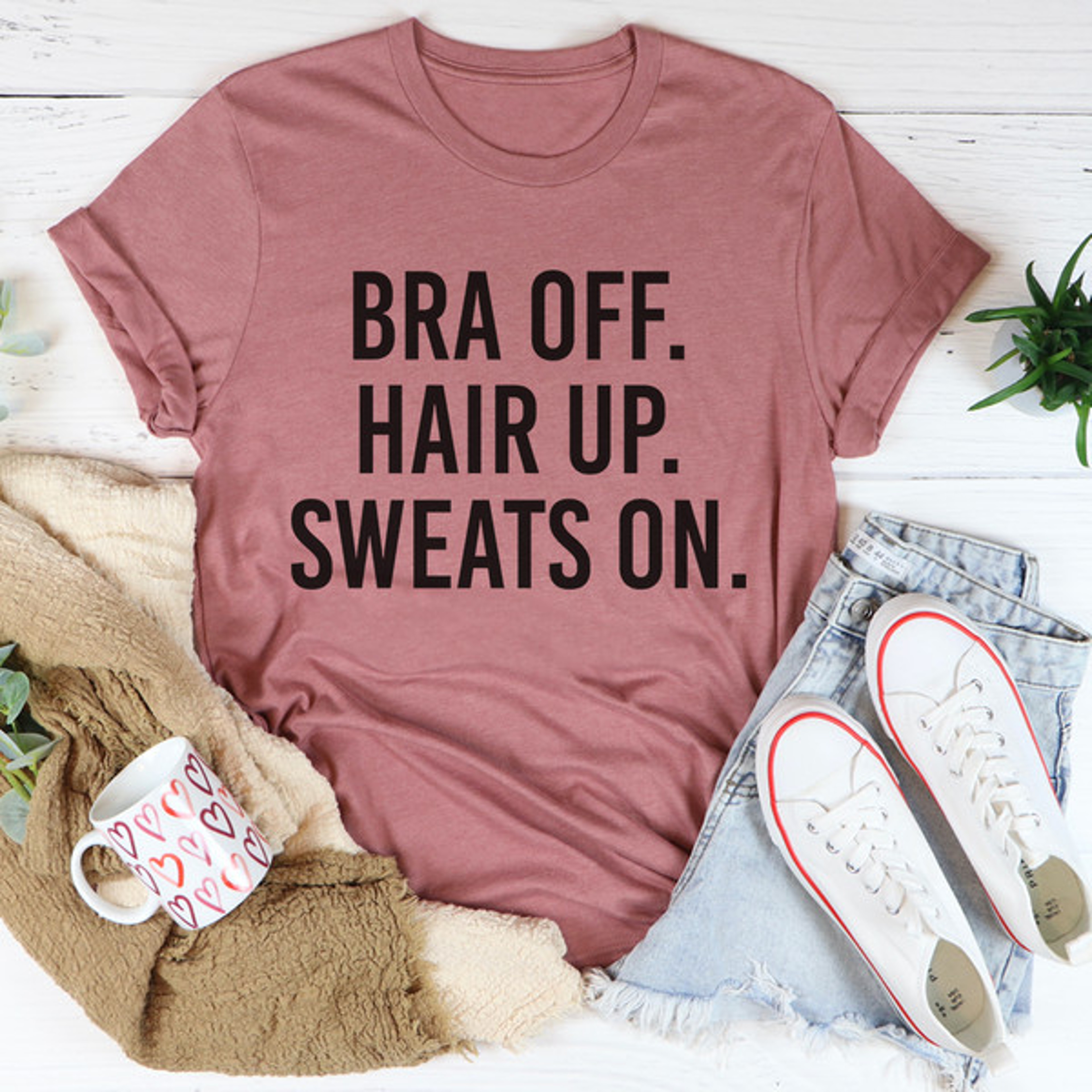 Bra Off Hair Up Sweats On Tee – view 2