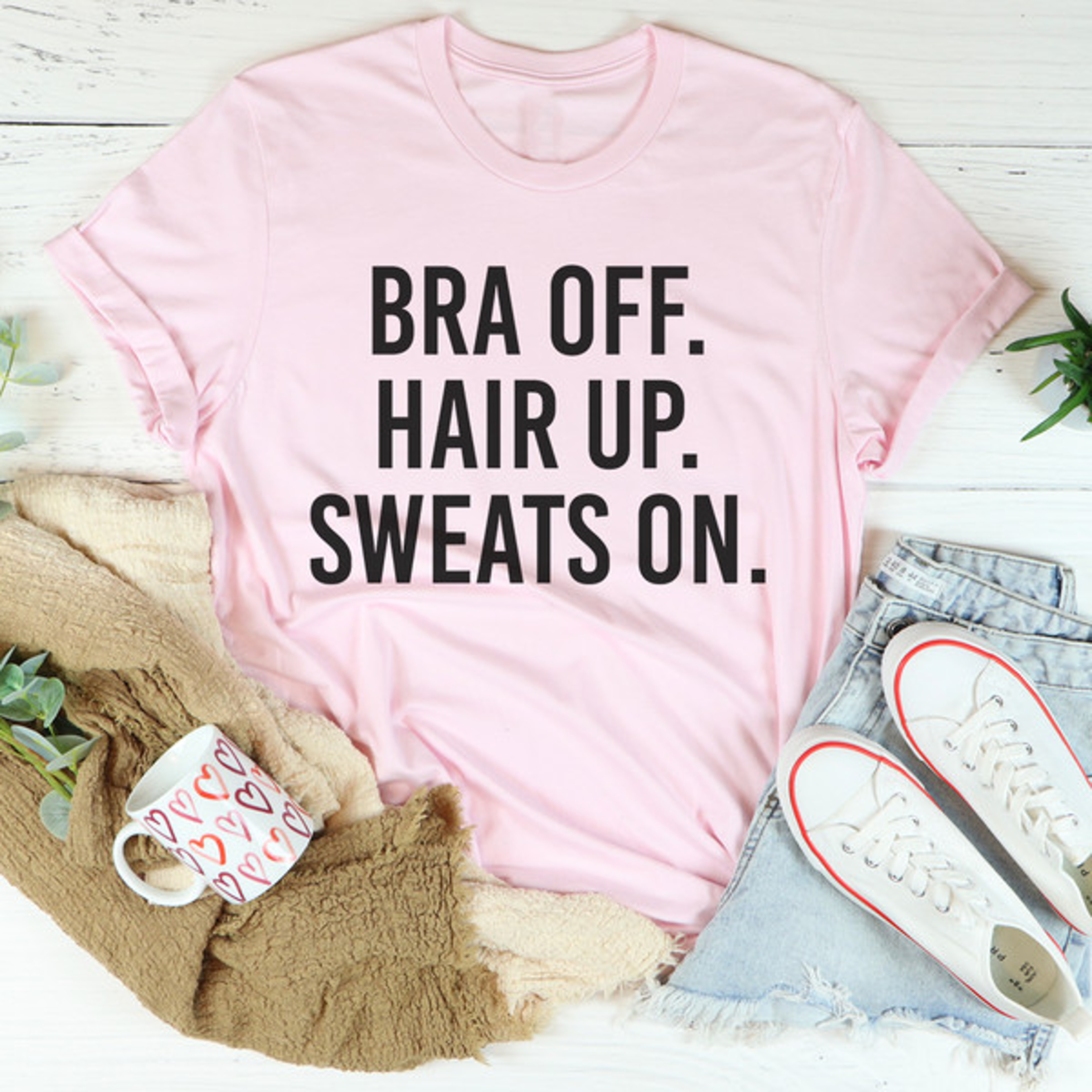 Bra Off Hair Up Sweats On Tee – view 4