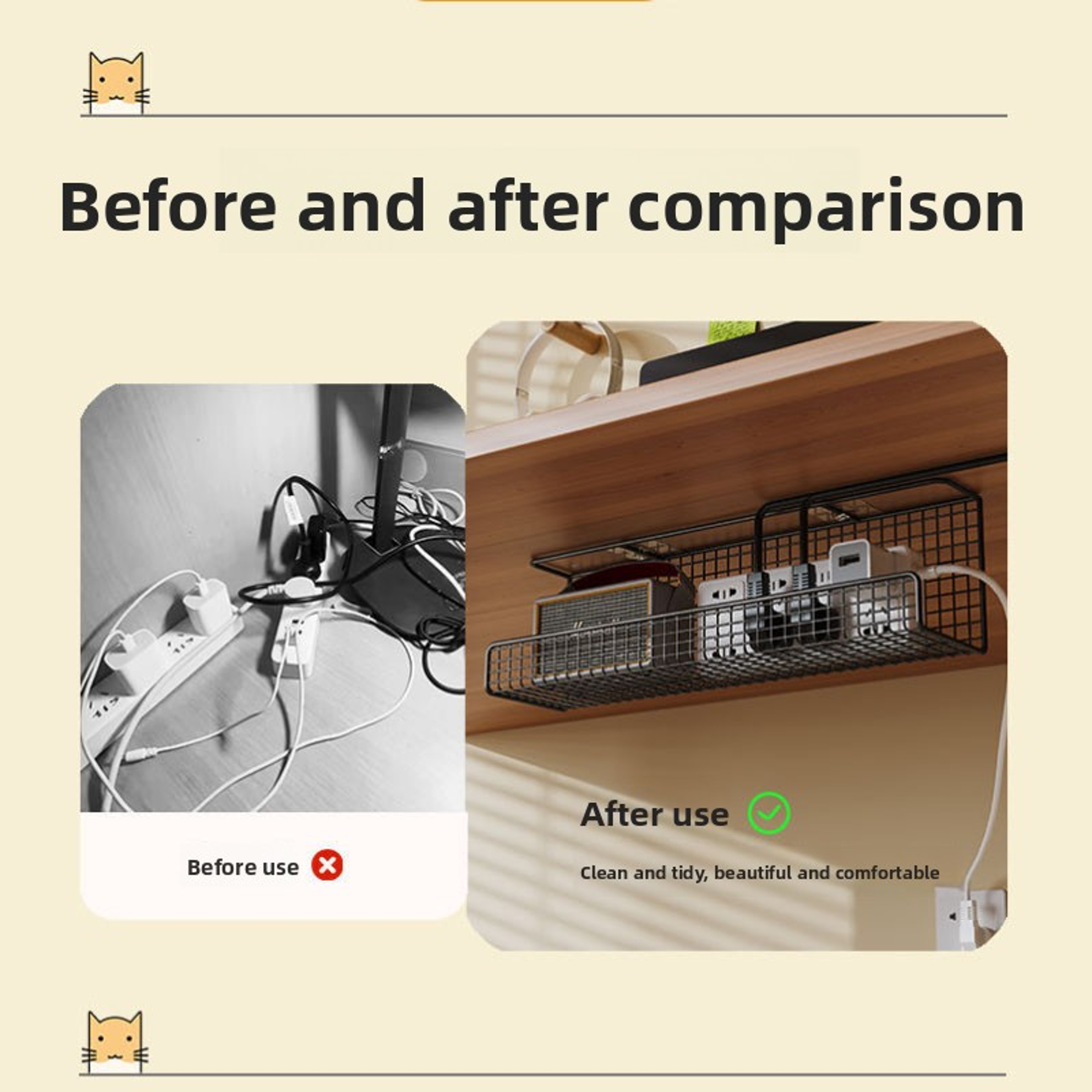 No-drill Under-desk Cable Management Tray Power Cable Rack Wire Socket Storage Organizer – view 4