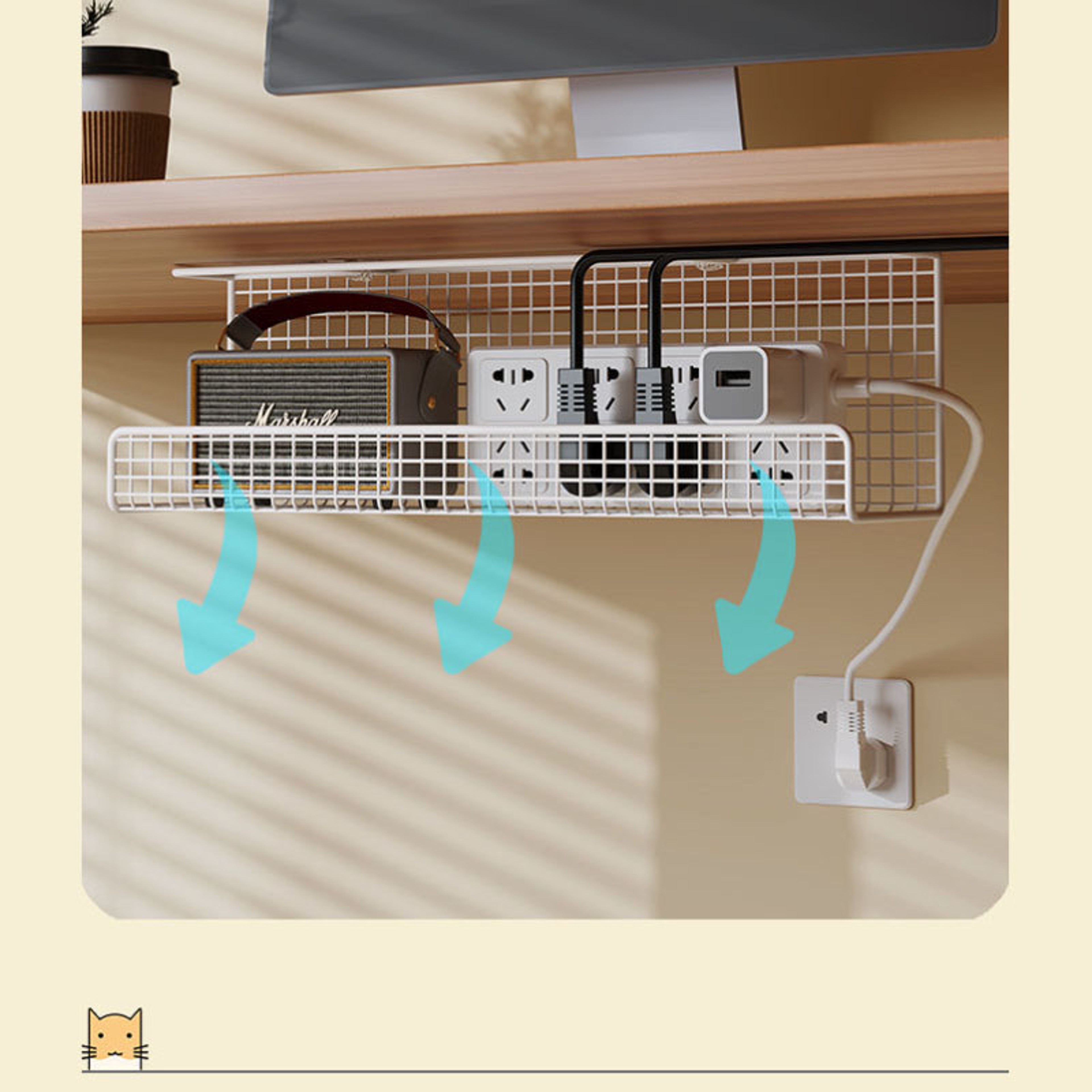 No-drill Under-desk Cable Management Tray Power Cable Rack Wire Socket Storage Organizer – view 5