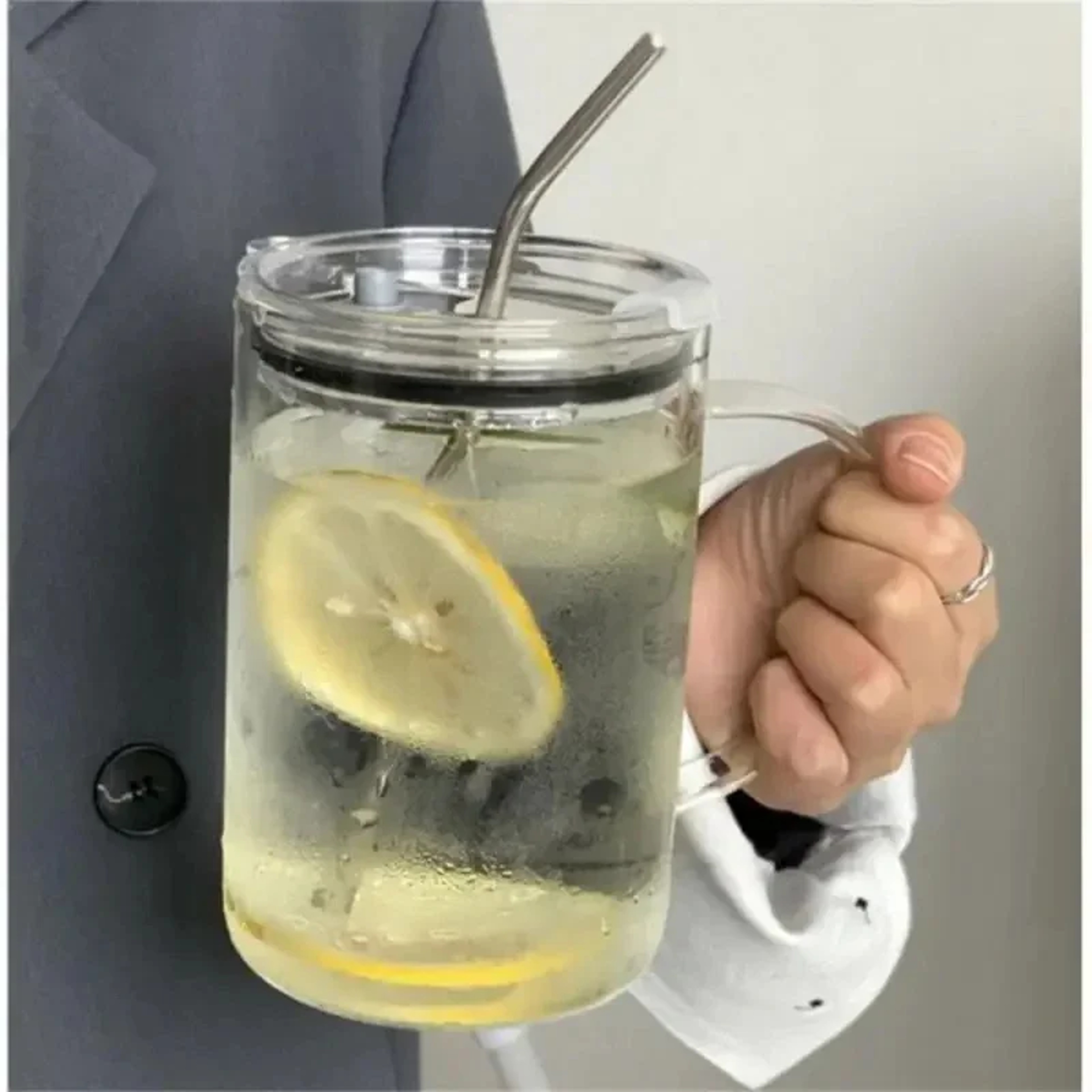 Glass Drinking Tumbler With Lid And Straw Transparent Coffee Mug Milk Juice Cup Mocha Glass Cup Jui 6