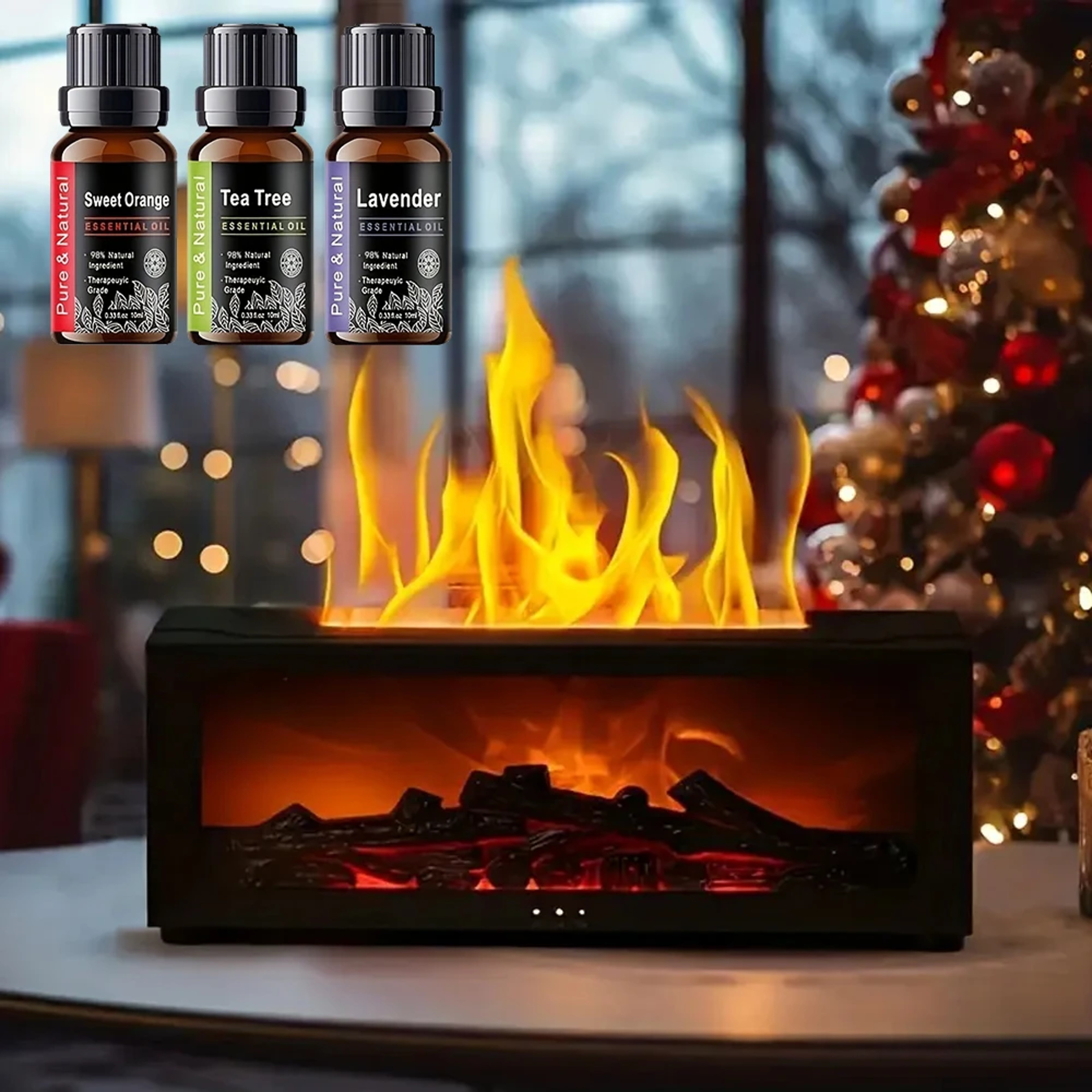 Aroma Diffuser With Color LED Flame Effect Essential Oil Diffuser Air Humidifier Remote Timer Fragr 0