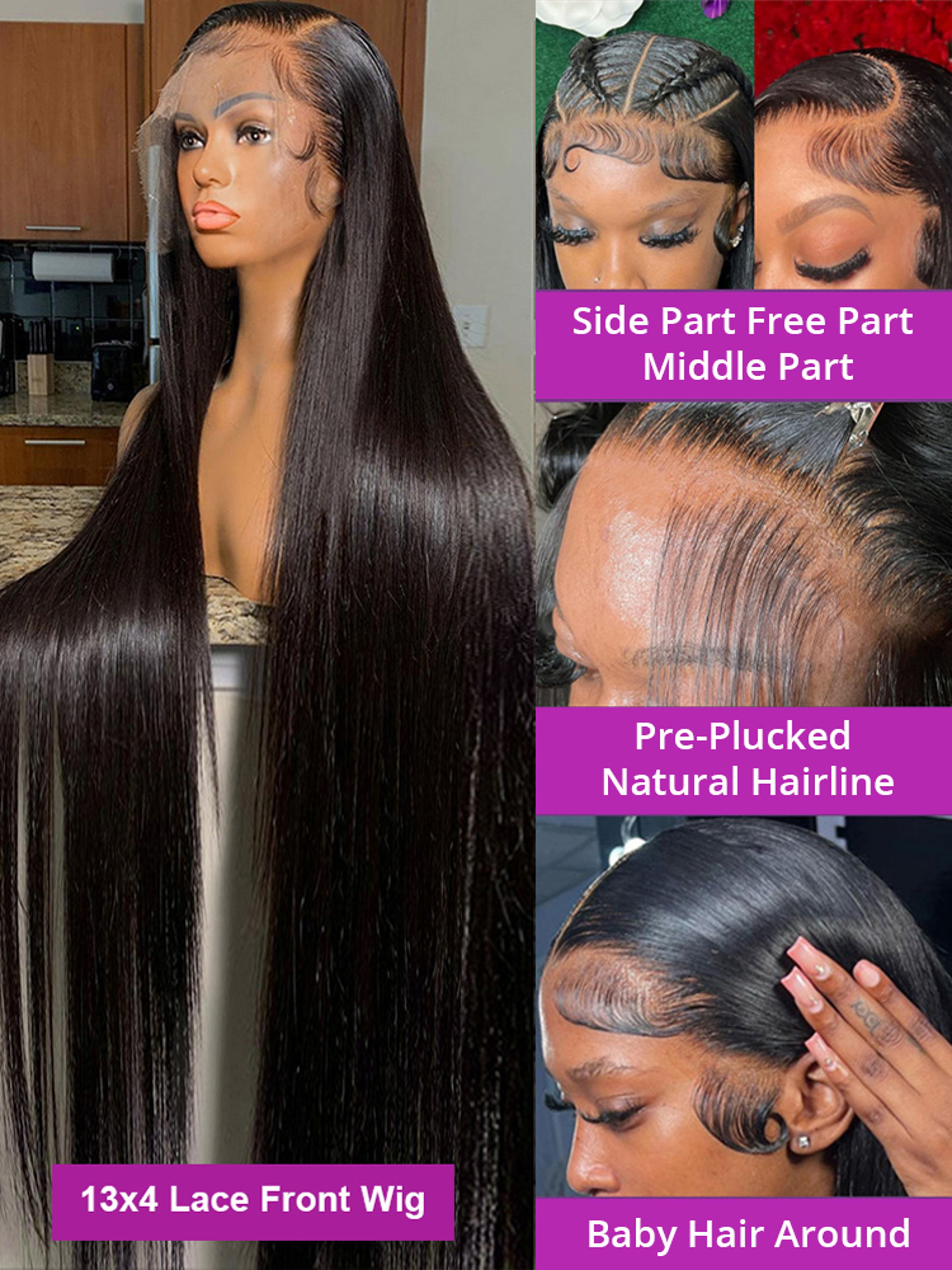 HD Transparent Bone Straight Lace Front Wigs Full Lace Brazilian Human Hair for Women – view 5