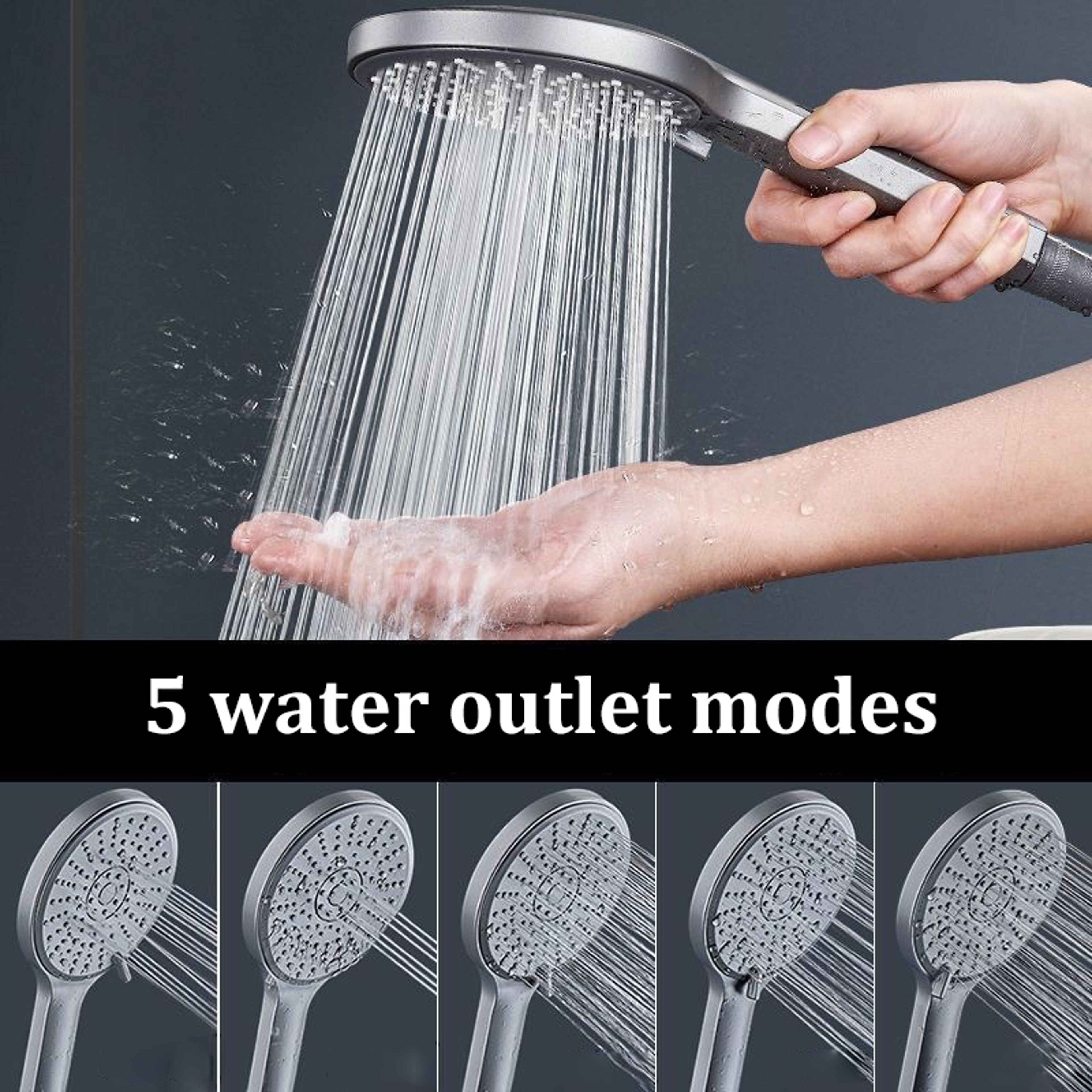 Large Water Volume 5speed Shower Head With Boost Function And Universal Filter Bathroom Set 2