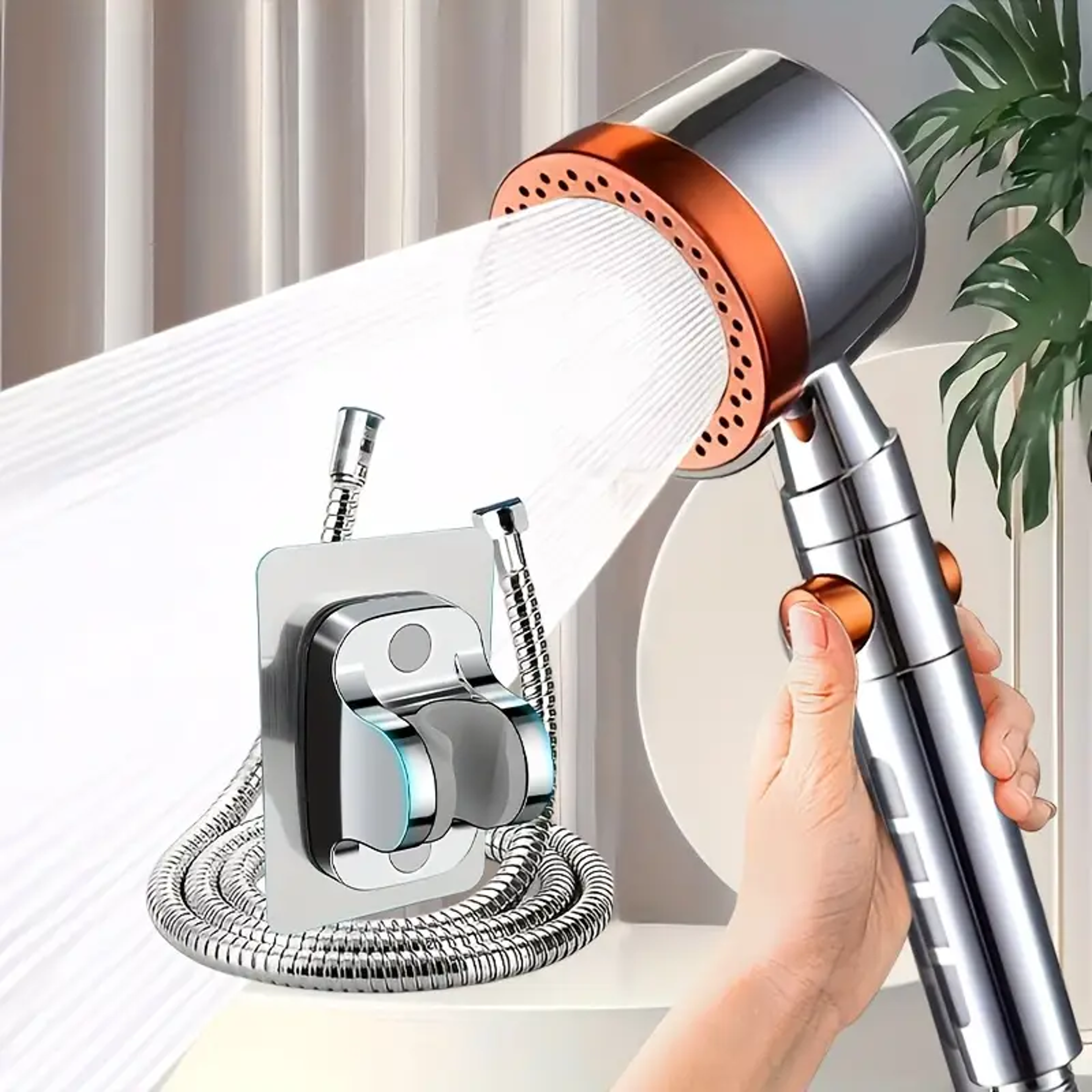 New High Pressure Water Saving Handheld Shower Head With Modes One Button Stop Bathroom Accessories