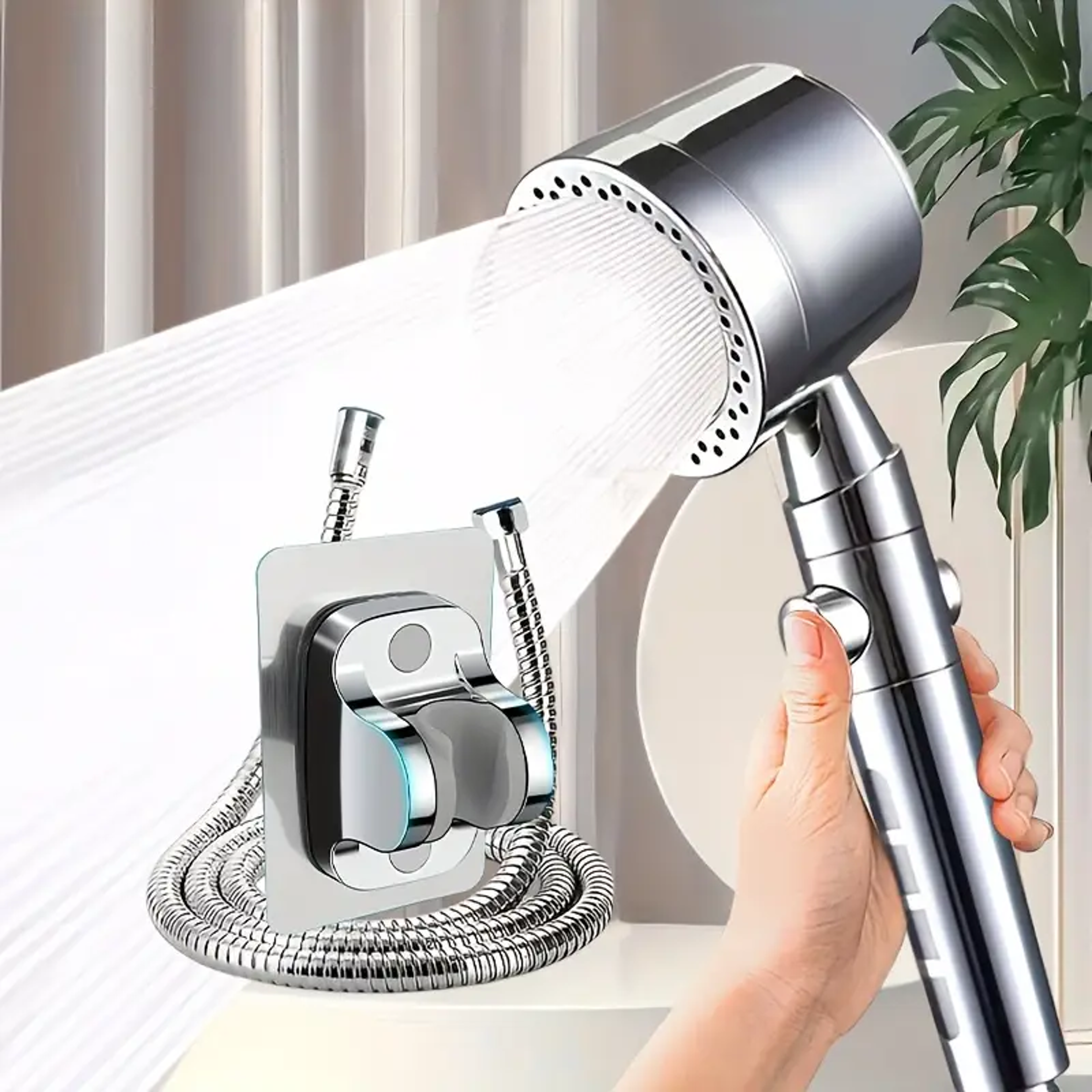 New High Pressure Water Saving Handheld Shower Head With Modes One Button Stop Bathroom Accessories