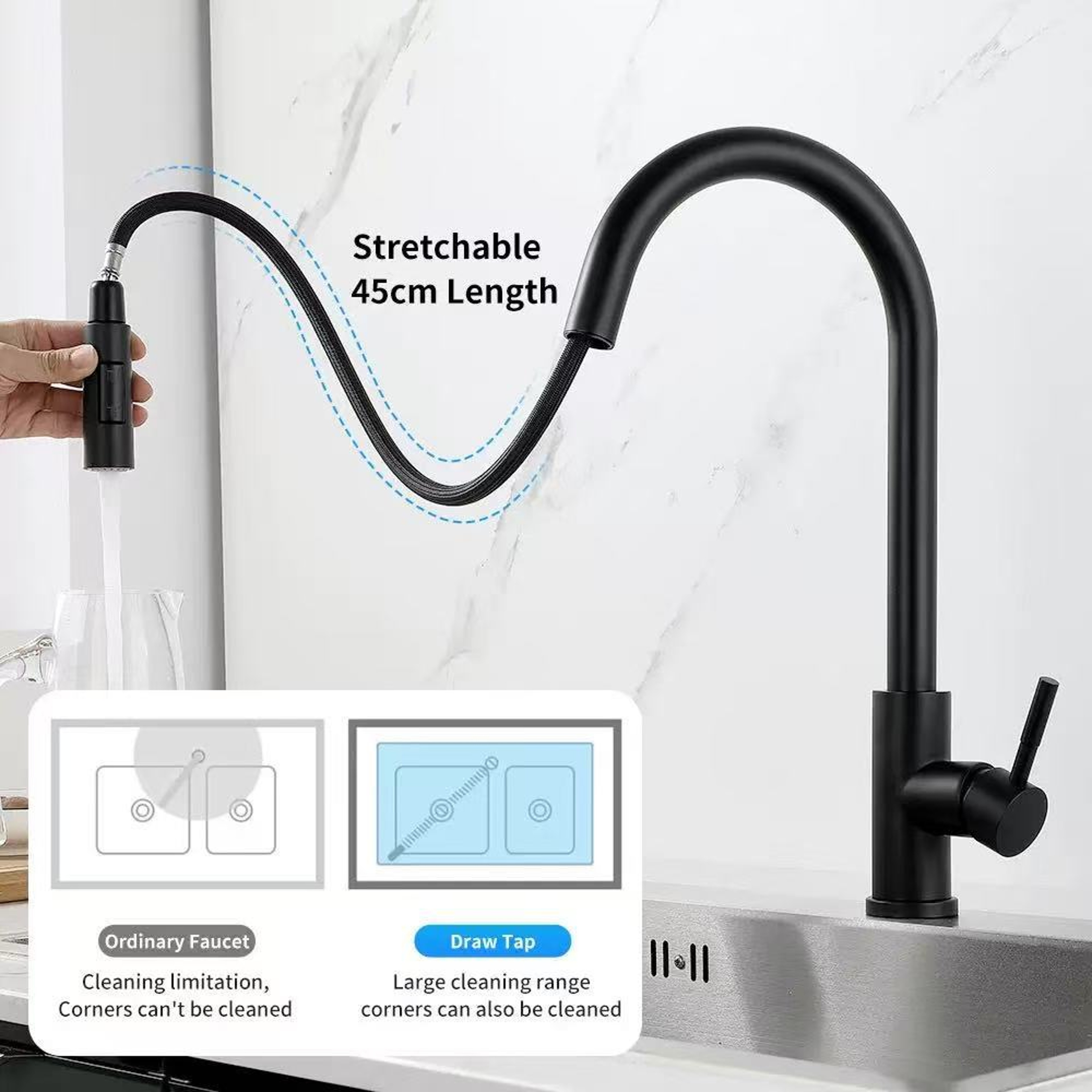 Telescopic Stainless Steel Kitchen Faucet Hot And Cold Pullout Splashproof Sink For Household Use W 1