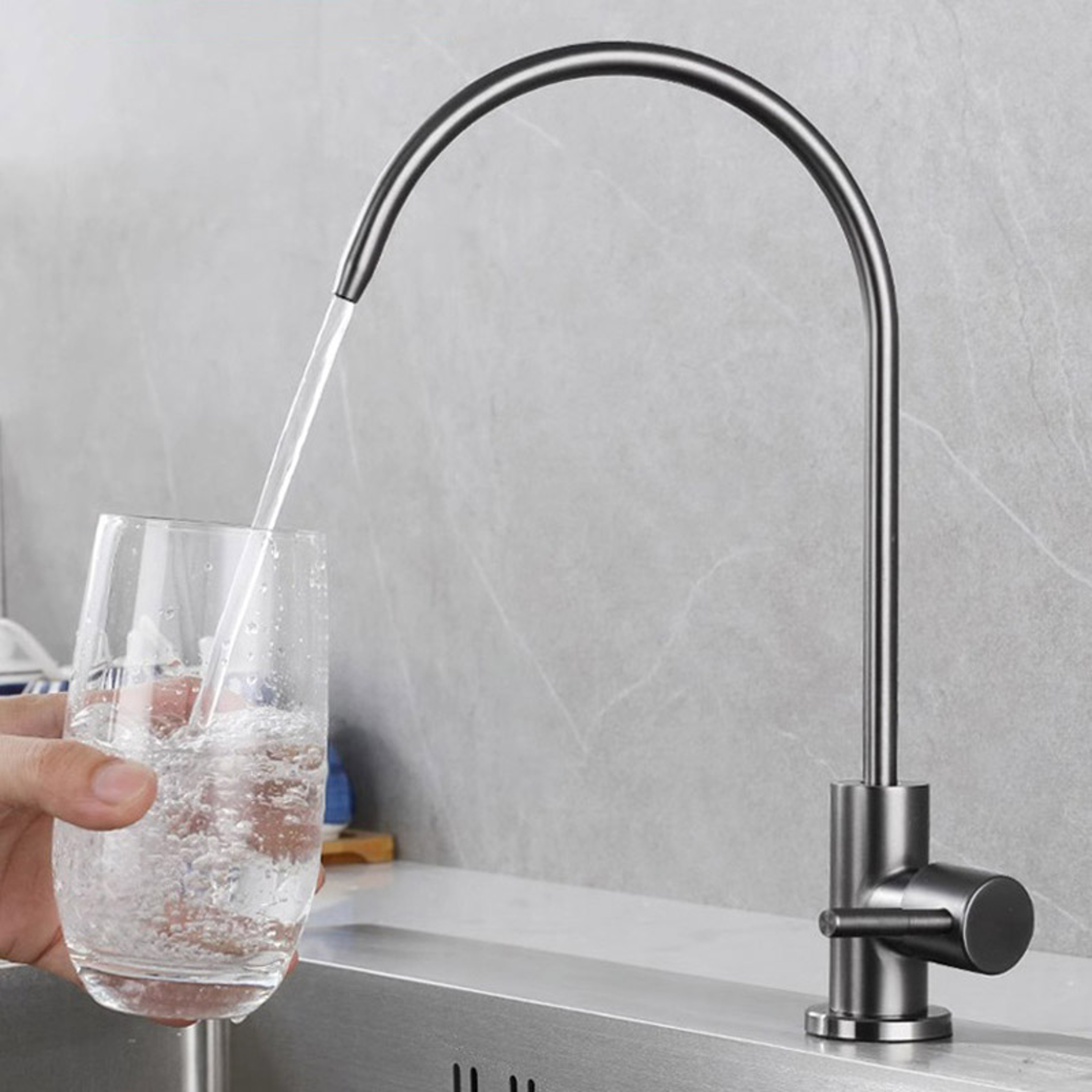 Stainless Steel Kitchen Faucet Rotatable Water Dispenser Sitstand Single Cold Faucet For Pure Drink 2