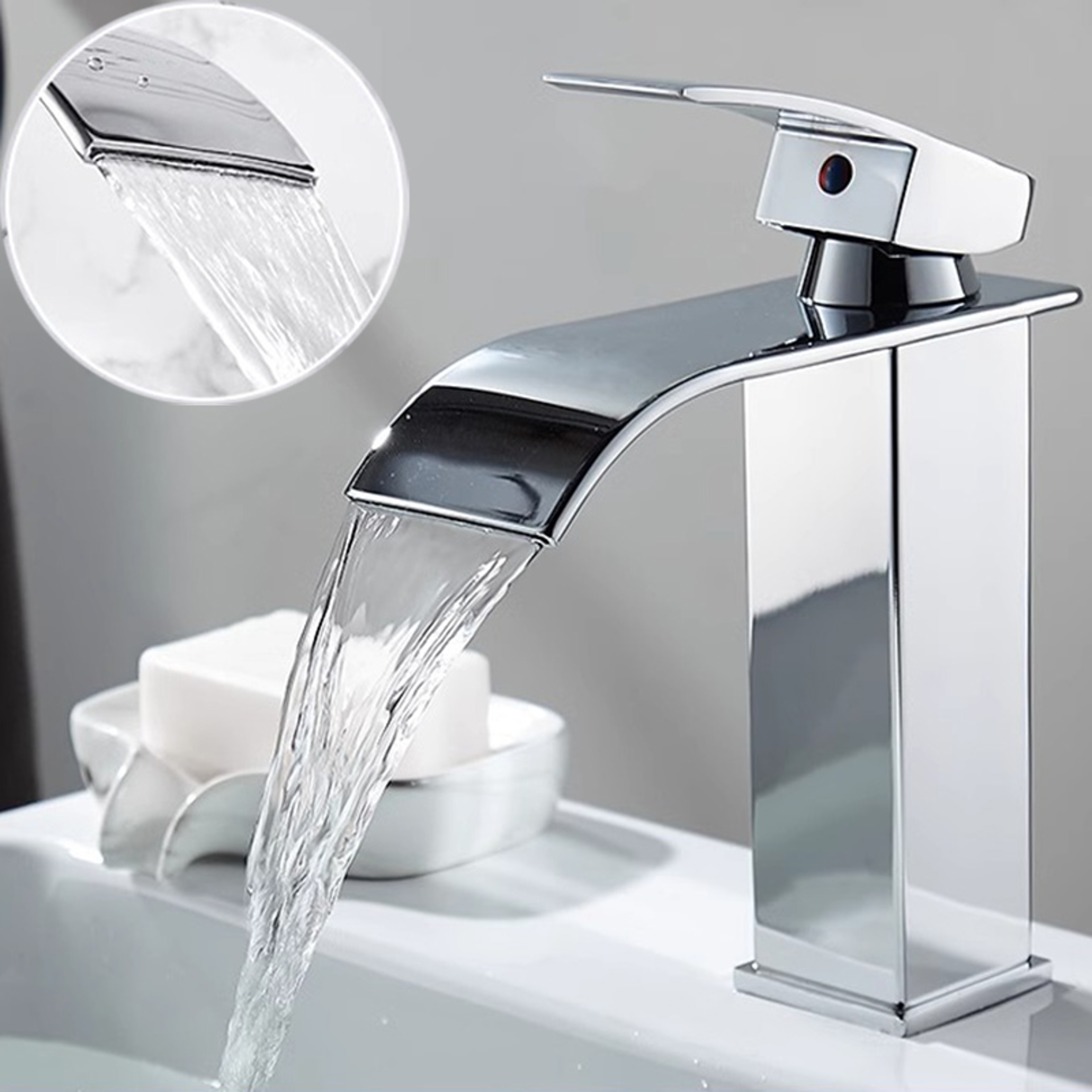 Dual Control Household Hot And Cold Waterfall Faucet Kitchen Bathroom Splashproof Countertop Faucet 0