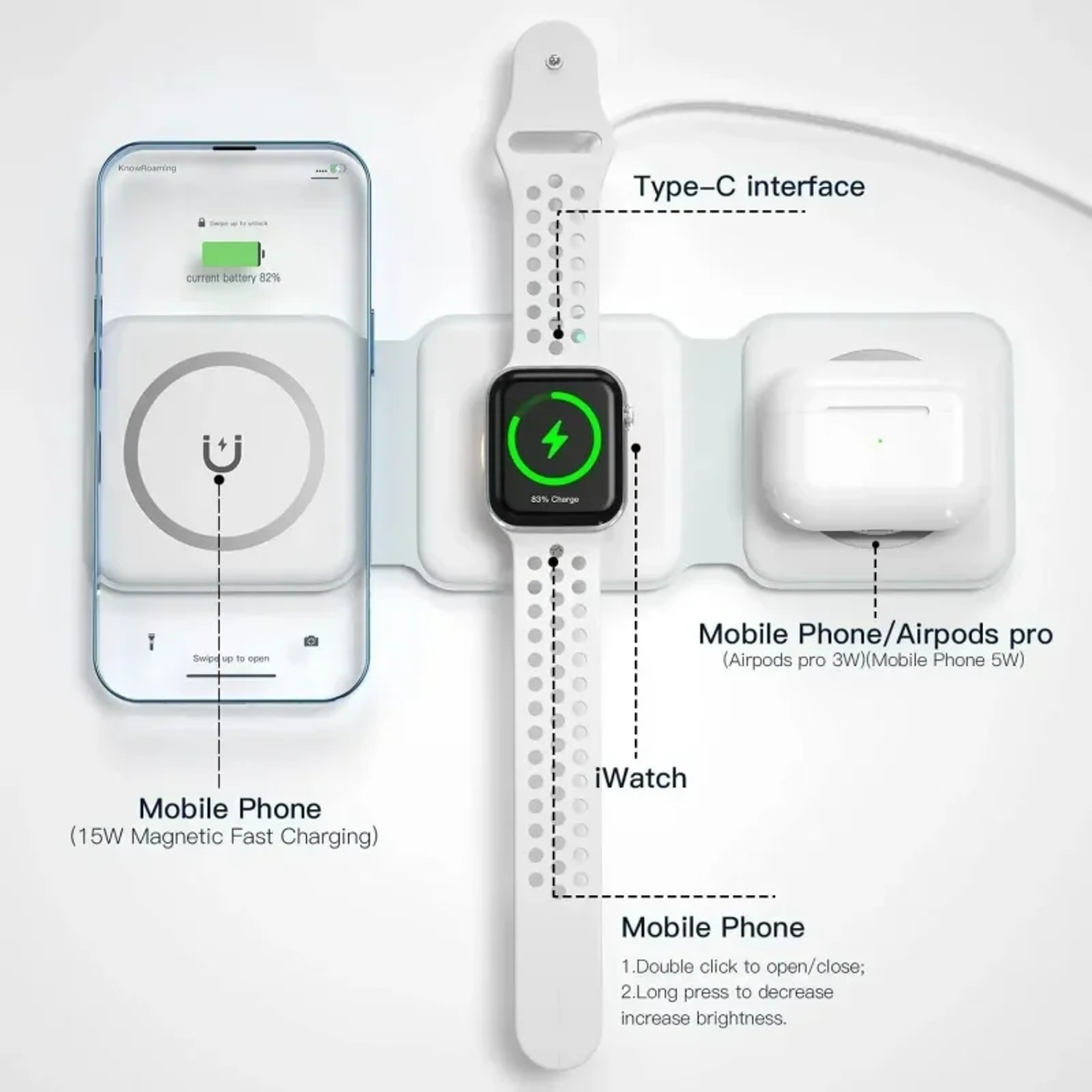 Portable Foldable Magnetic Wireless Charger Dock Station Fast Charging Trip Charger 3
