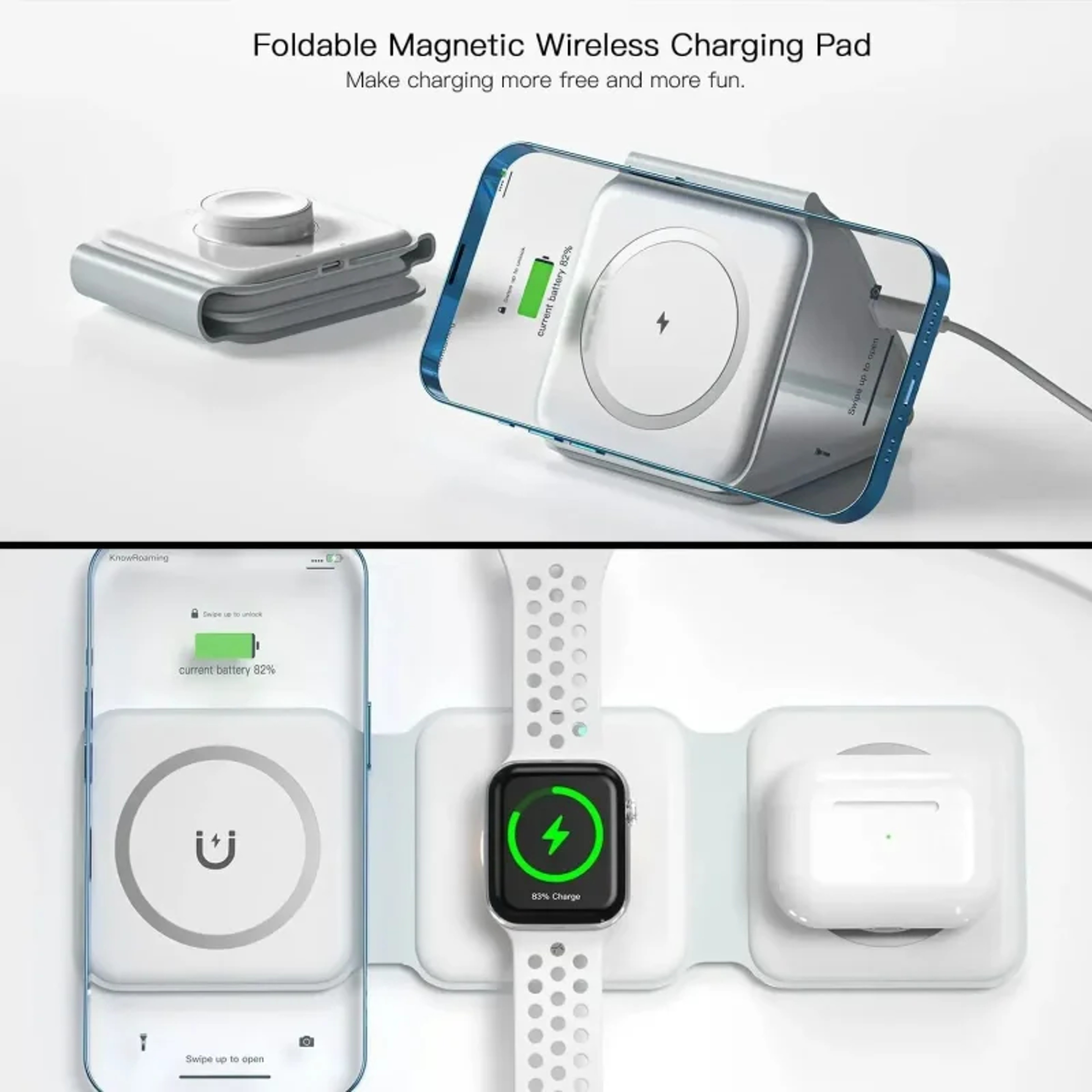 Portable Foldable Magnetic Wireless Charger Dock Station Fast Charging Trip Charger 5
