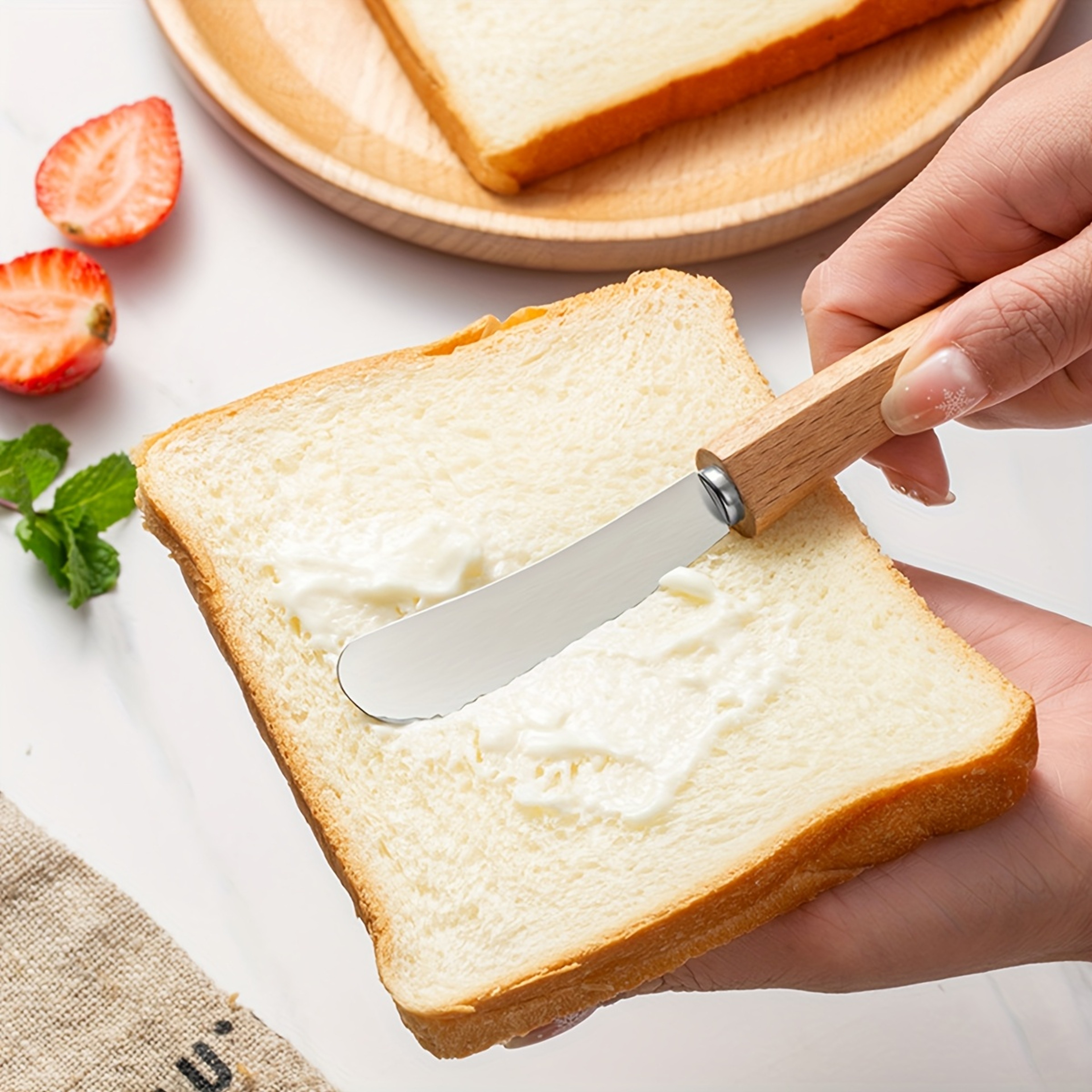 Wooden Long Handle Pastry Knife Stainless Steel Butter Knife For Bread Jam And Cream Scraping 2