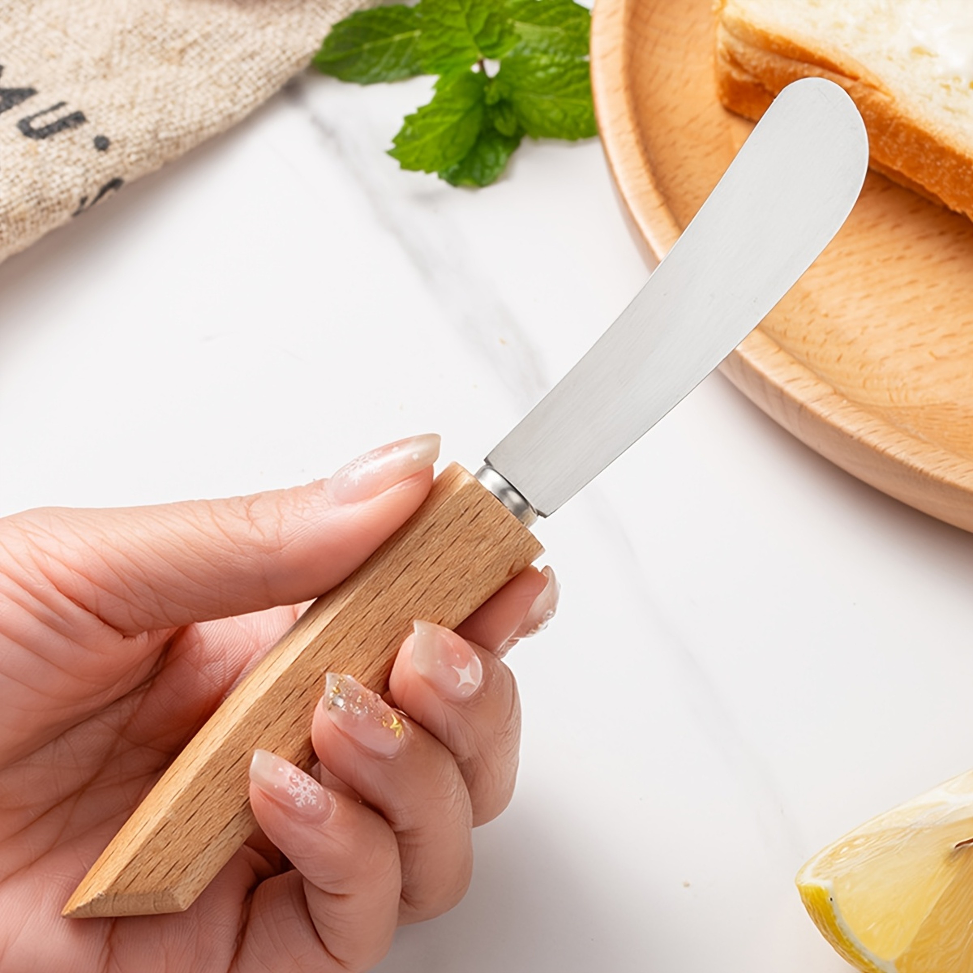 Wooden Long Handle Pastry Knife Stainless Steel Butter Knife For Bread Jam And Cream Scraping 3