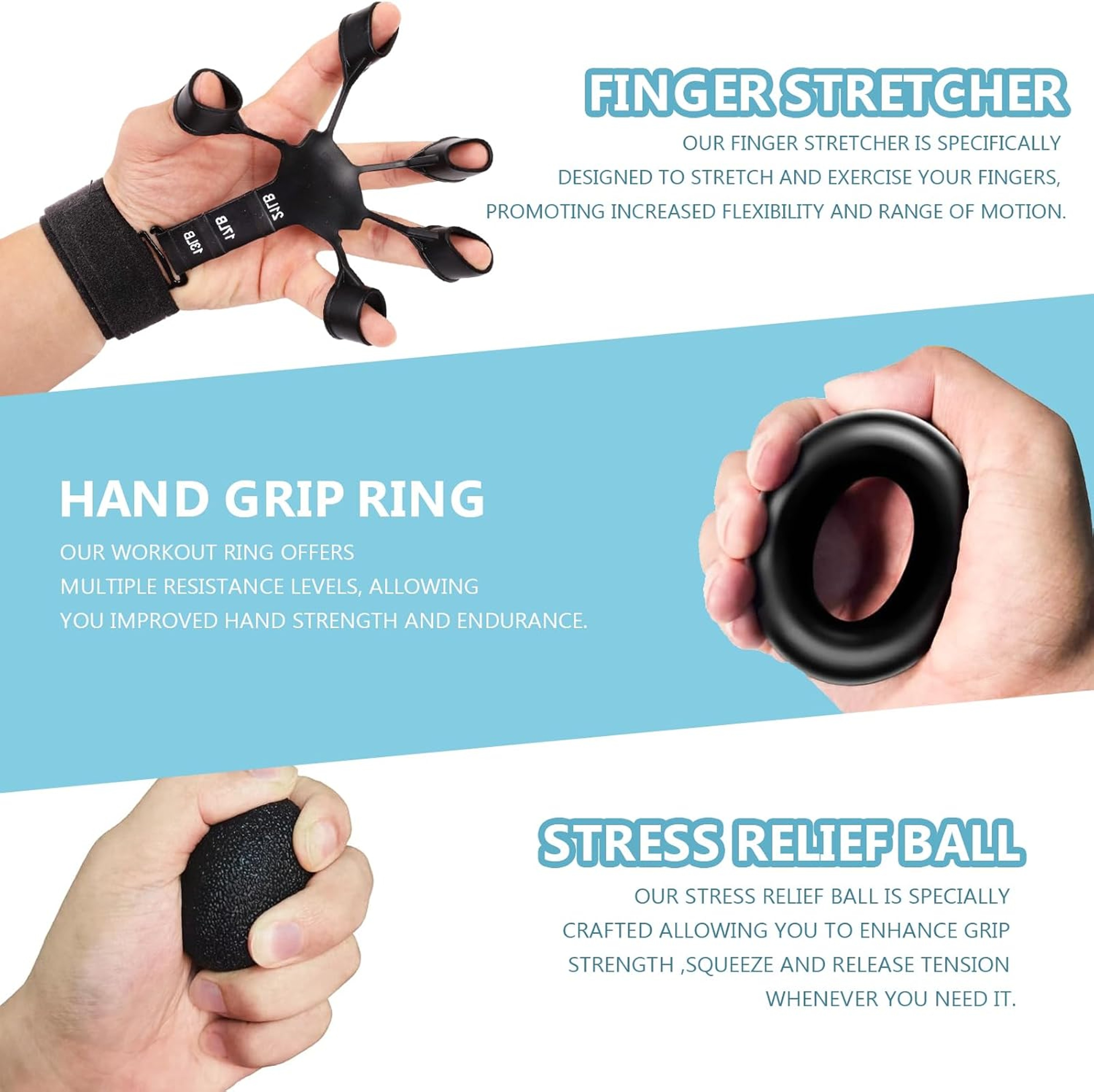 Adjustable Hand Gripper Grip Trainer Kit Finger Hand Exercisers Stress Ball Forearm Ring For Injury 4