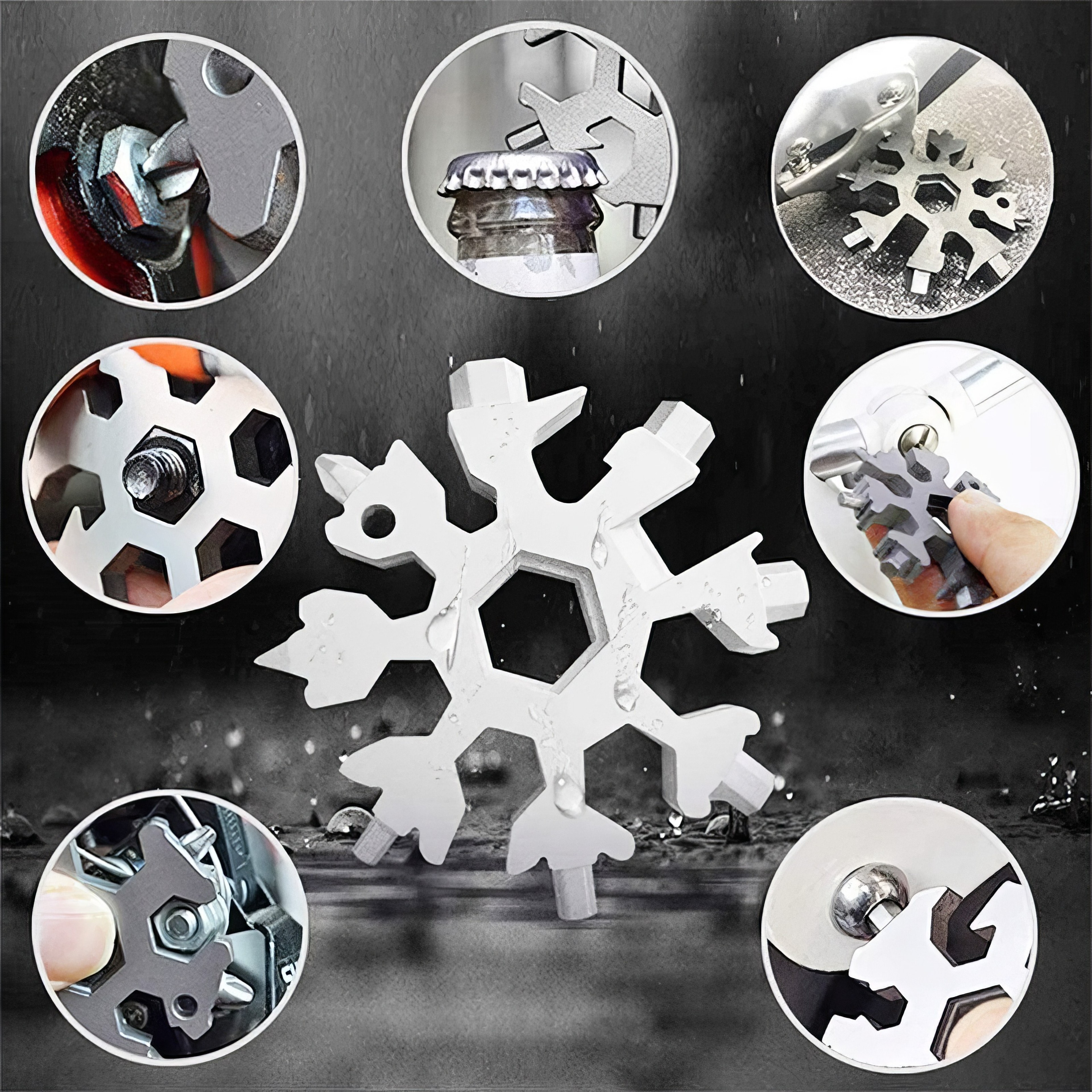Stainless Steel Snowflake Multifunctional Tool With Bottle Opener Screwdriver Wrench 2