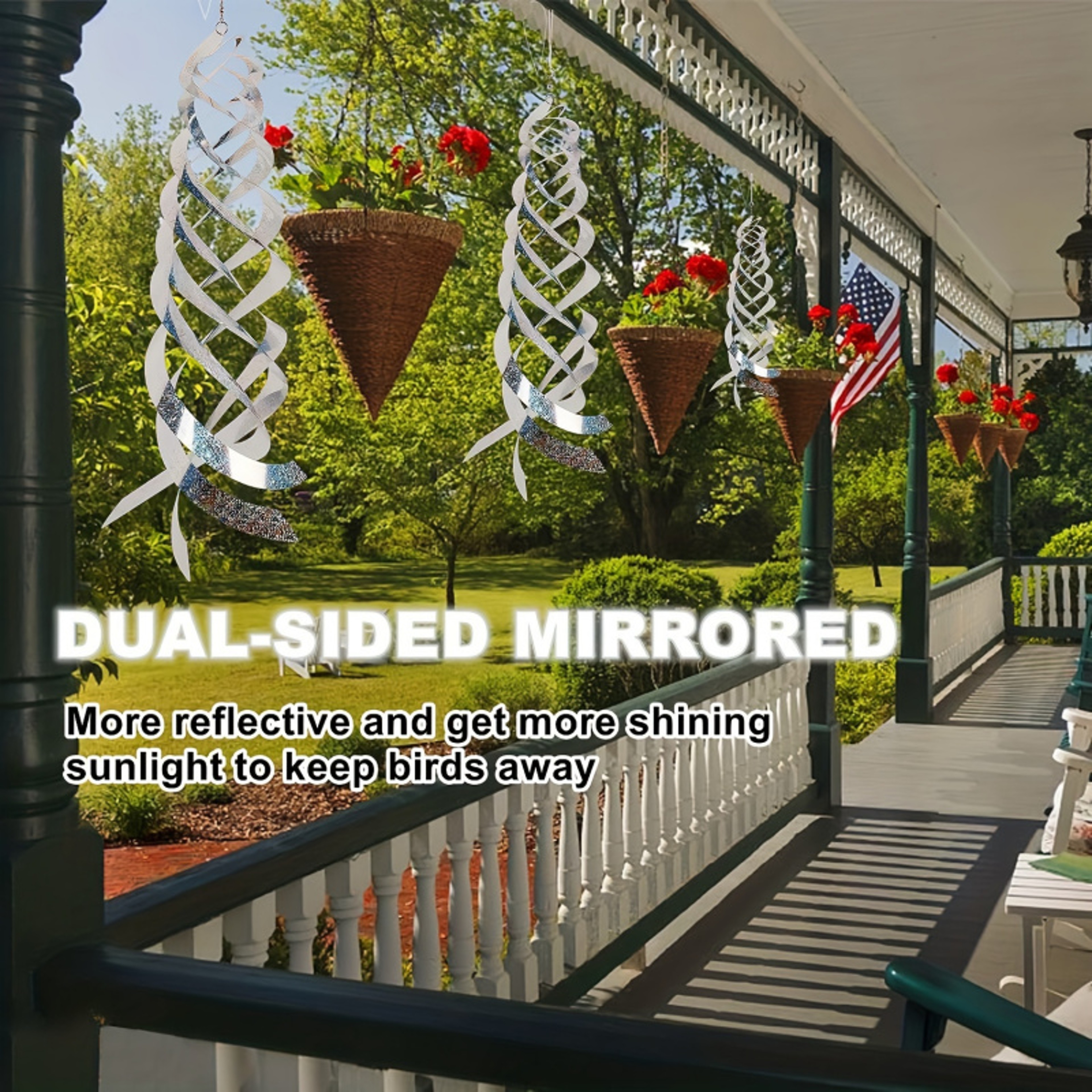 Silvery Mylar Bird Repellent Spiral Reflectors Hanging Garden Deterrents Scares Woodpeckers Pigeons 3