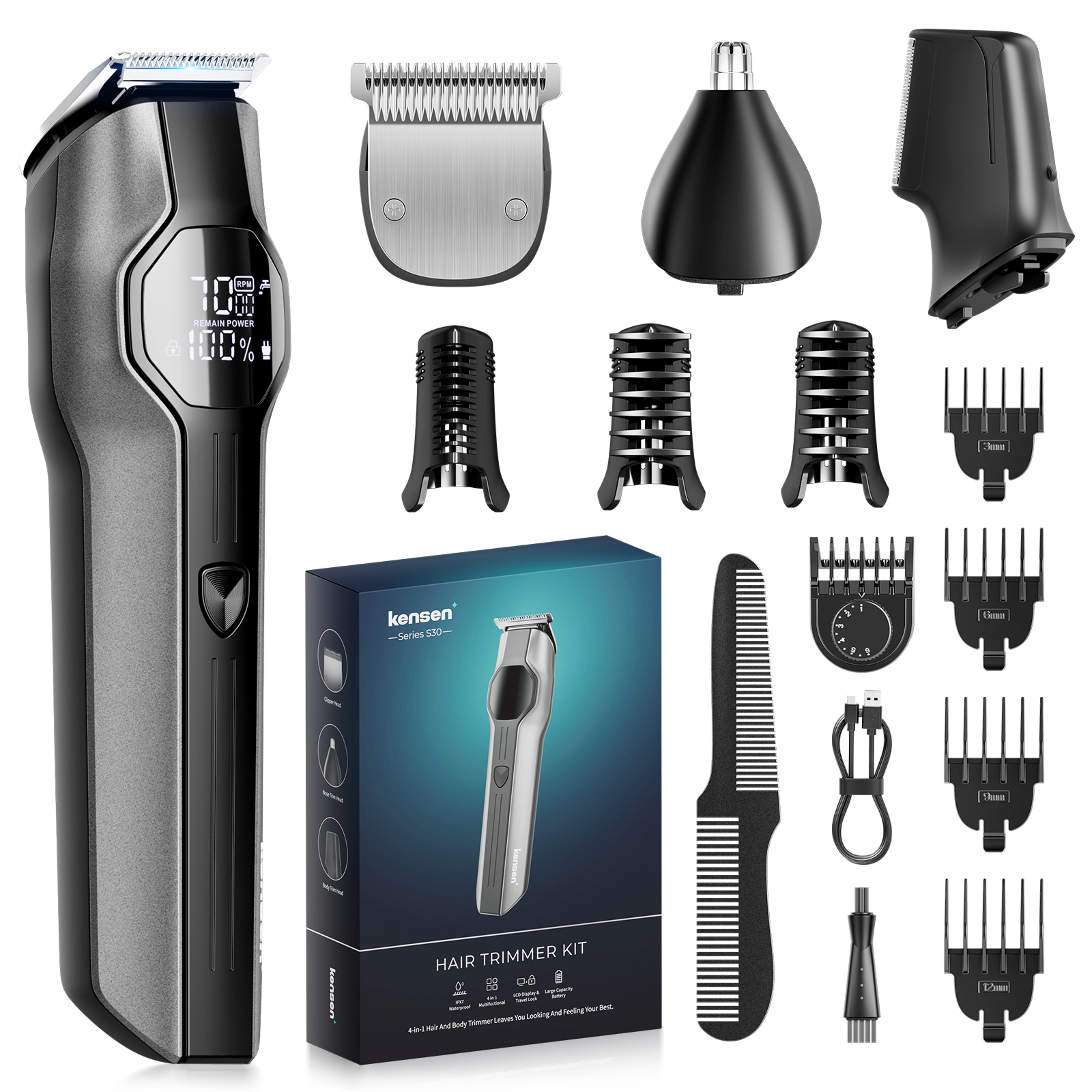 Cordless Hair Clipper With LED Display Rechargeable Beard  Nose Trimmer Grooming Kit 1
