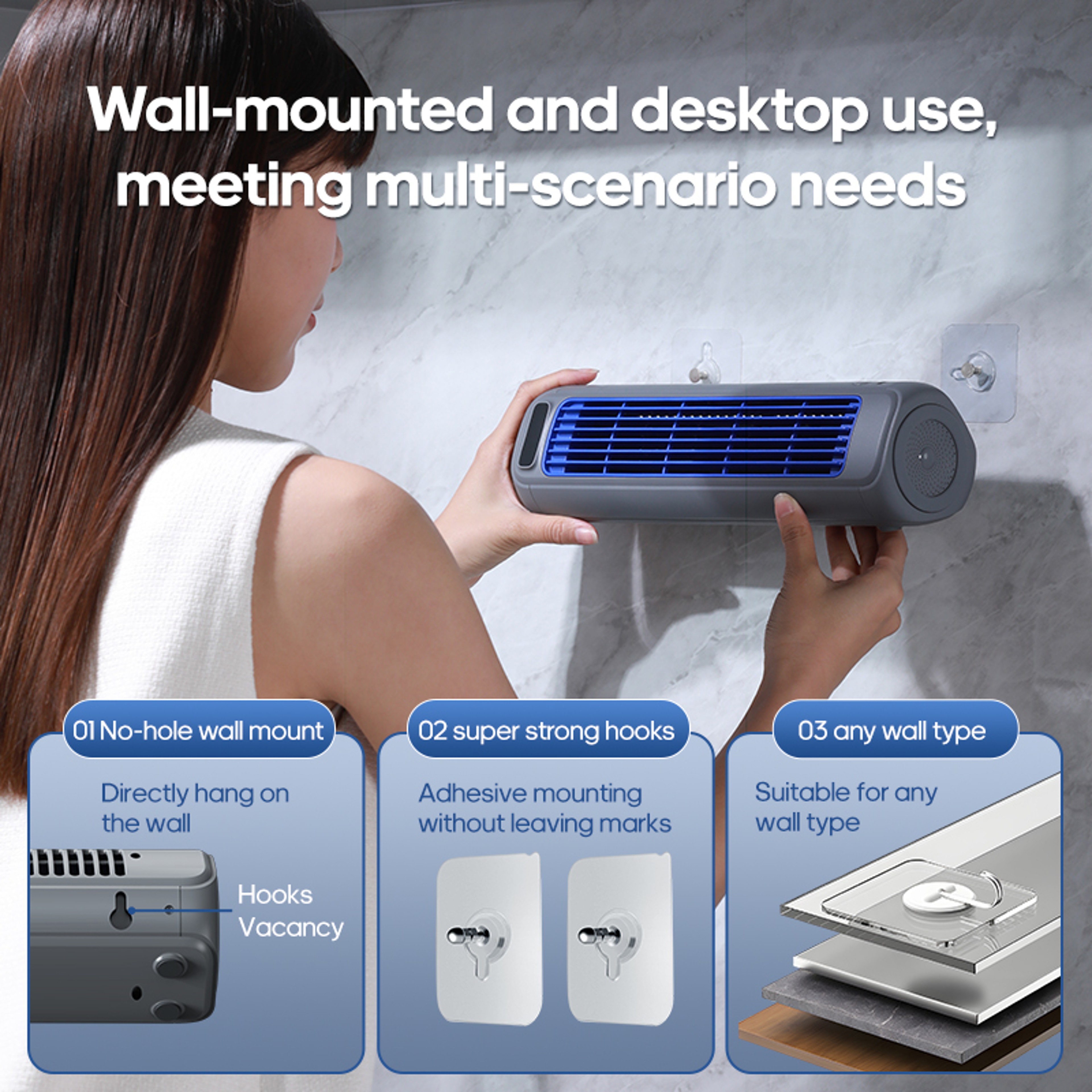 Wall Mounted Air Conditioning Fan , Speed Adjustable, Vertical, Non-Drilling Circulating Fan, Quiet Tower Fan – view 4