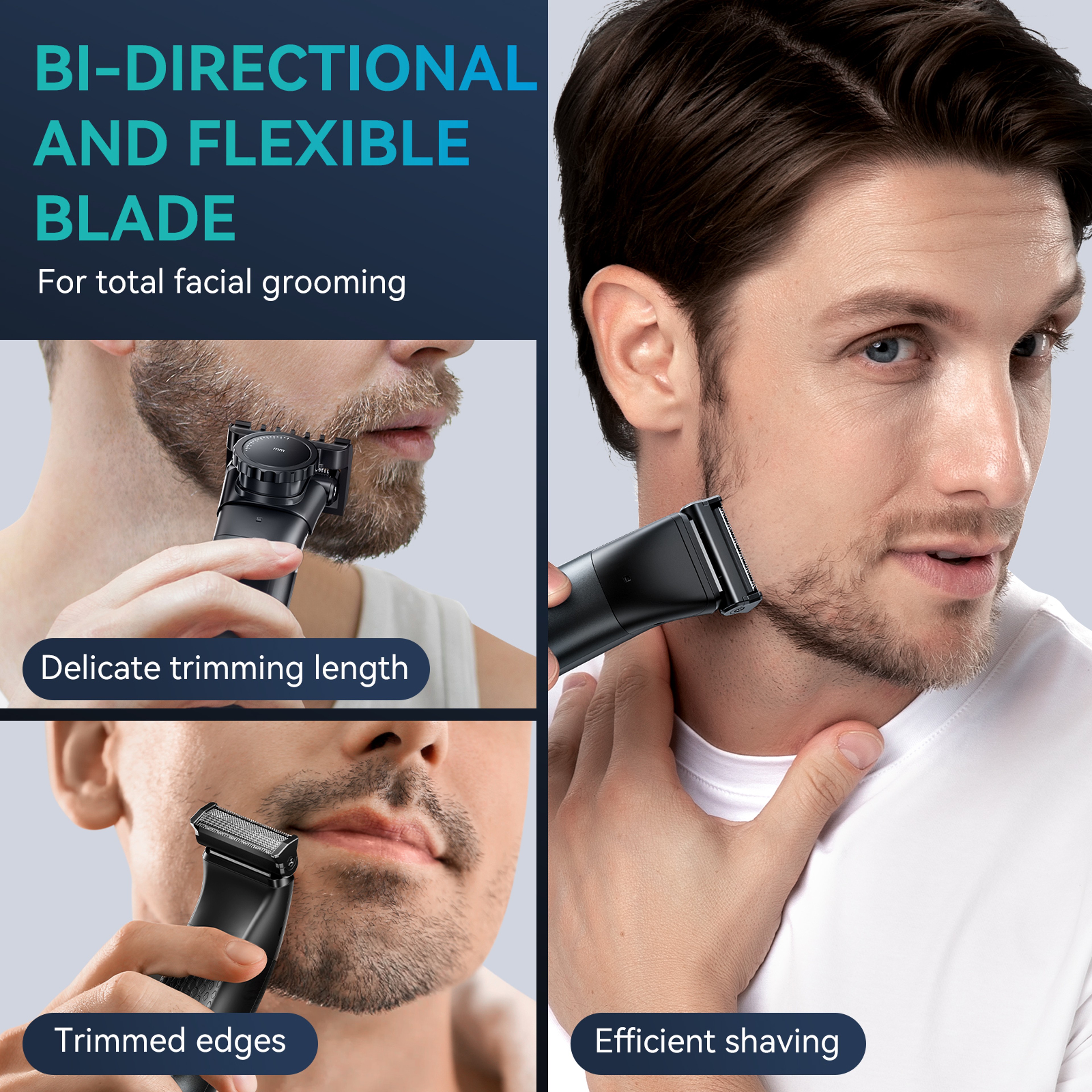 Electric Trimmer for Men Dual-Sided Blade, Waterproof Beard and Body Hair Razor – view 2