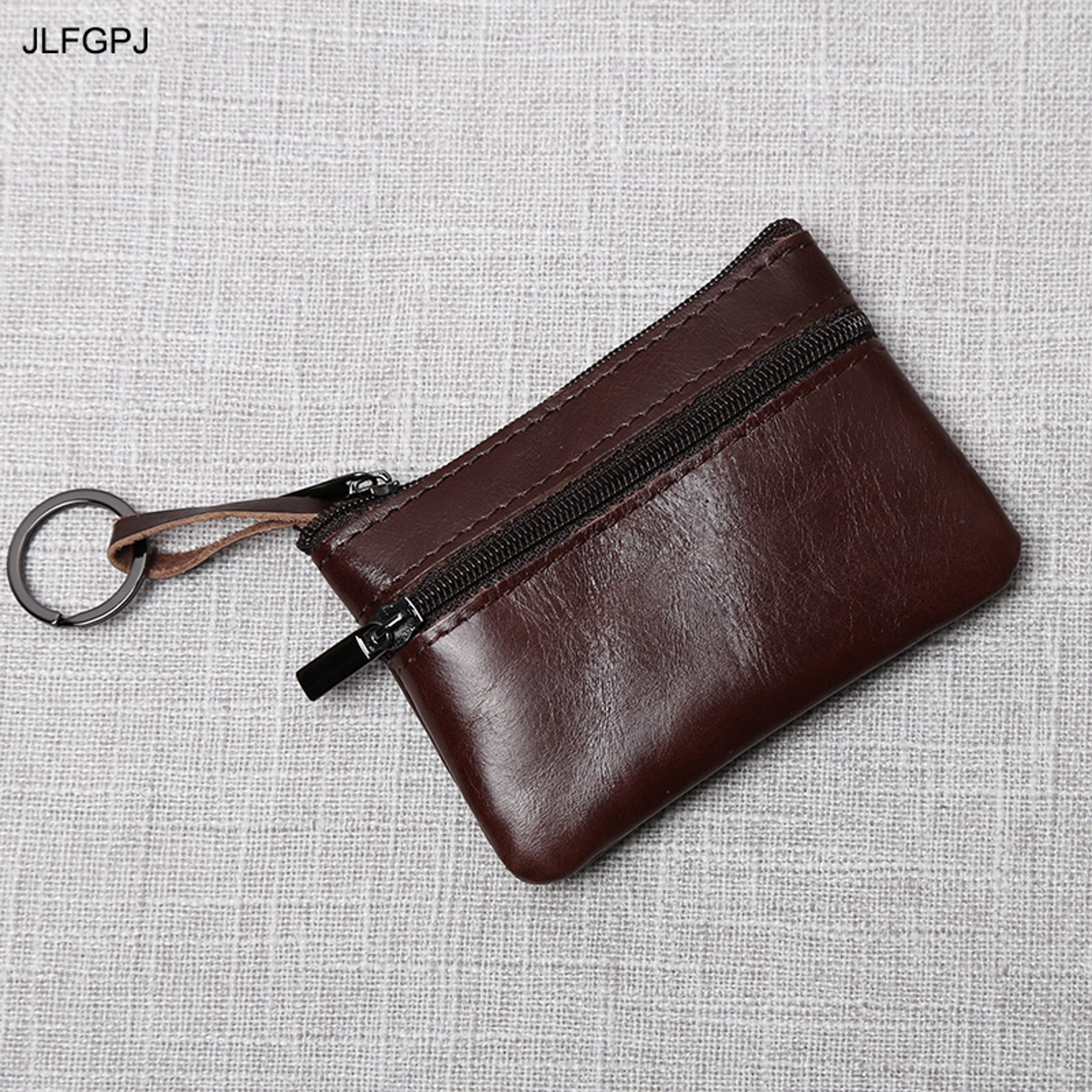Leather Mini Coin Purse Handmade, Portable Cowhide Wallet for Keys & Coins, Retro Zippered Design – view 1