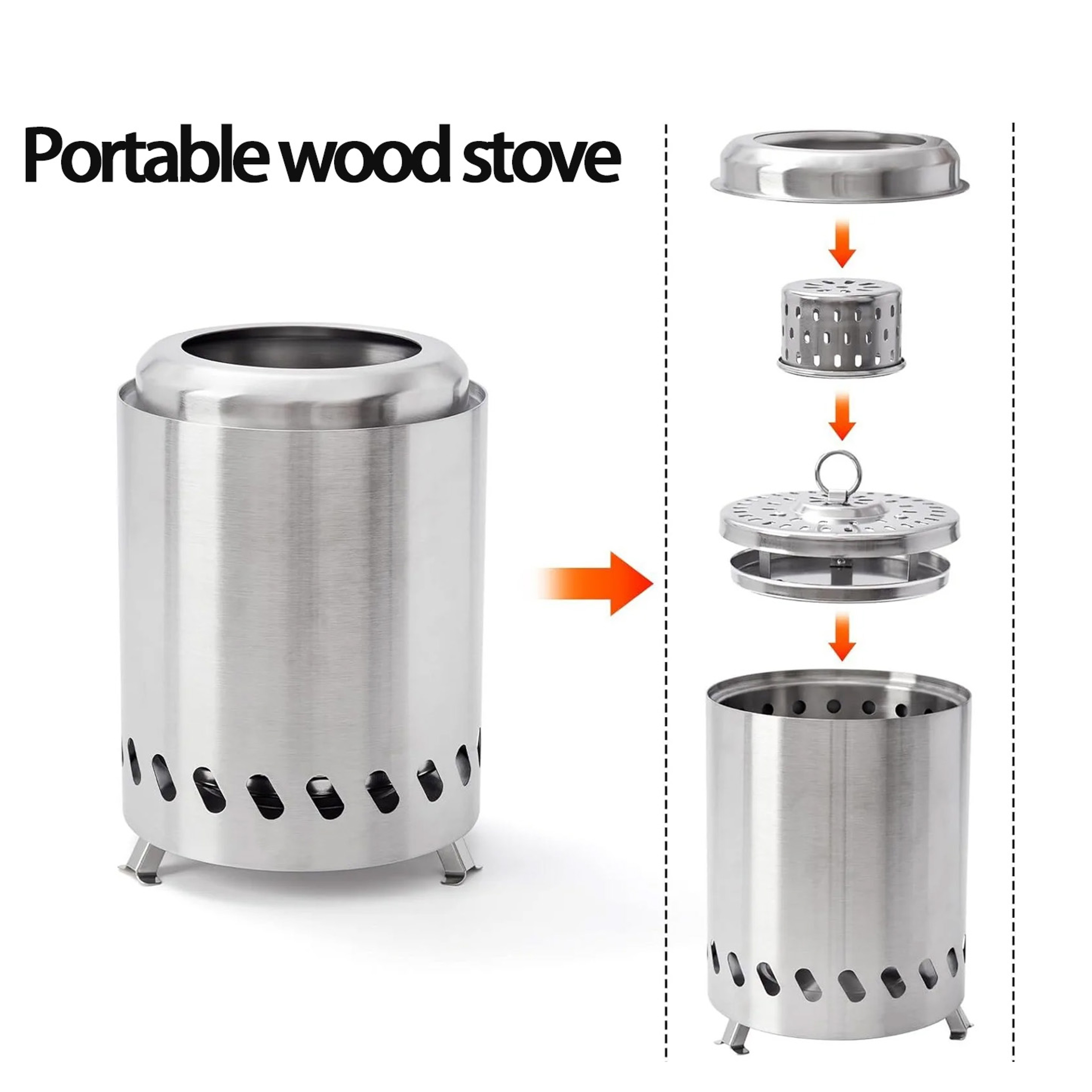 Portable Stainless Steel Wood Burner Stove For Camping  Outdoor Adventures Smokeless Mini Firewood  5