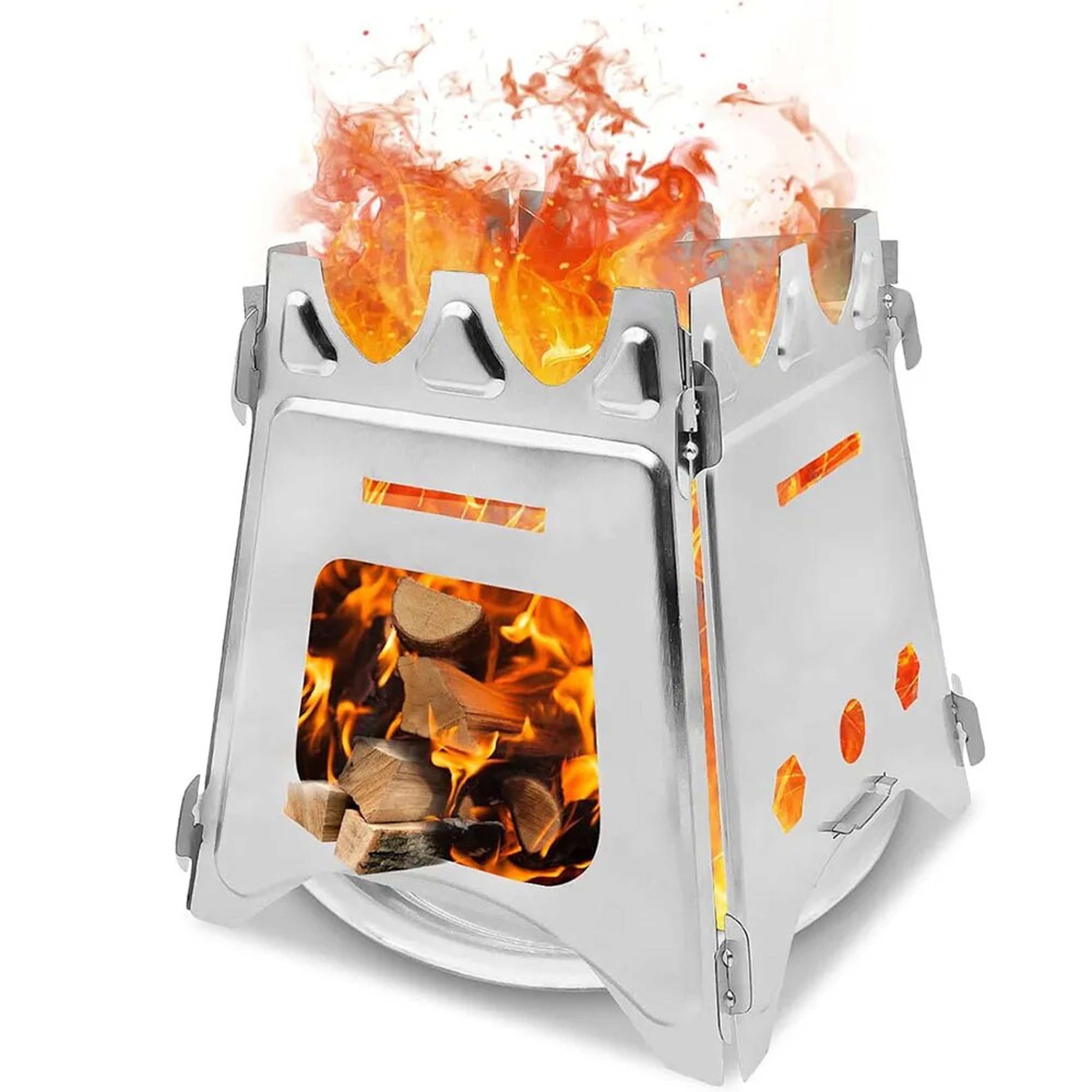 Portable Stainless Steel Camping Wood Stove Lightweight Foldable Perfect For Hiking BBQs  Picnics 0