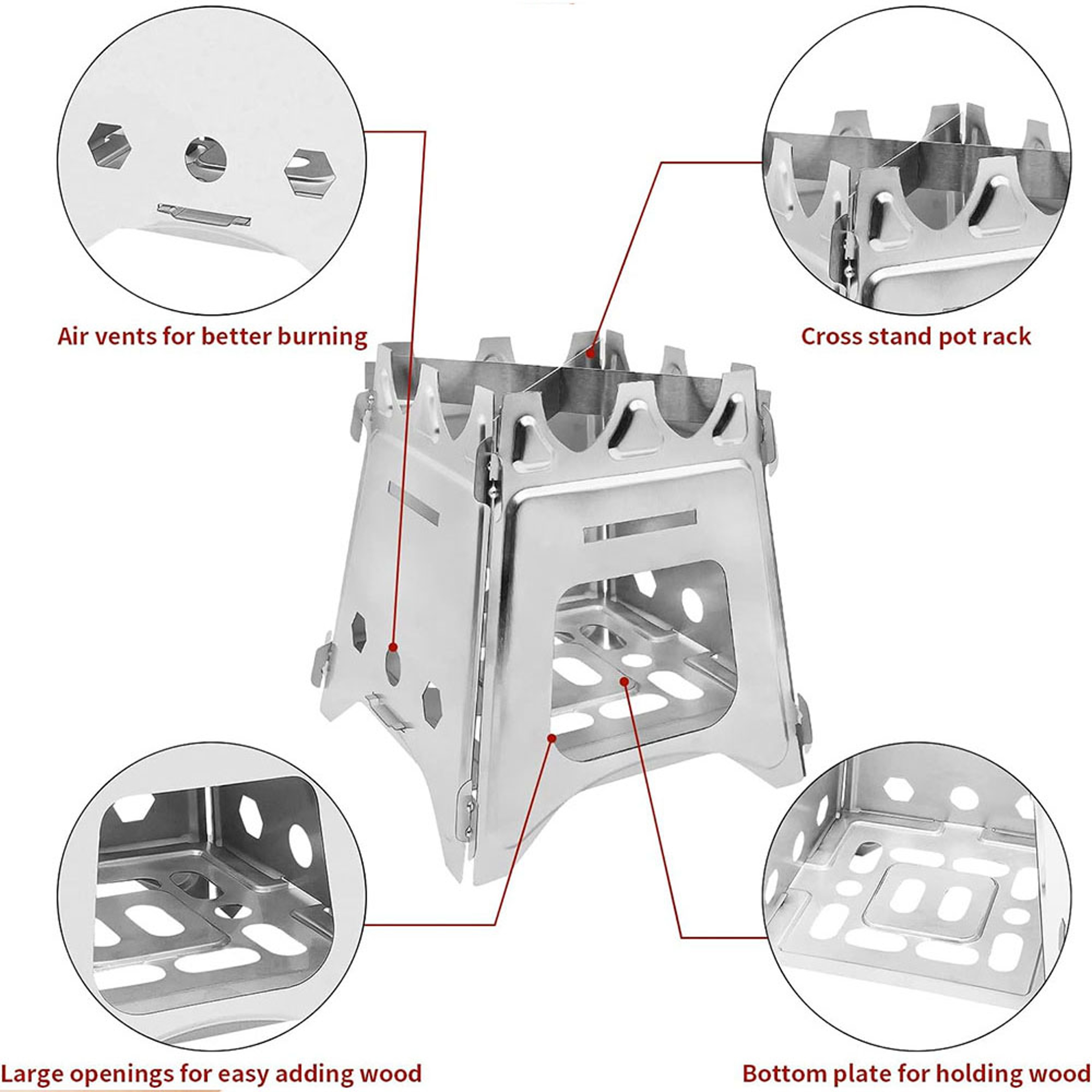 Portable Stainless Steel Camping Wood Stove Lightweight Foldable Perfect For Hiking BBQs  Picnics 2