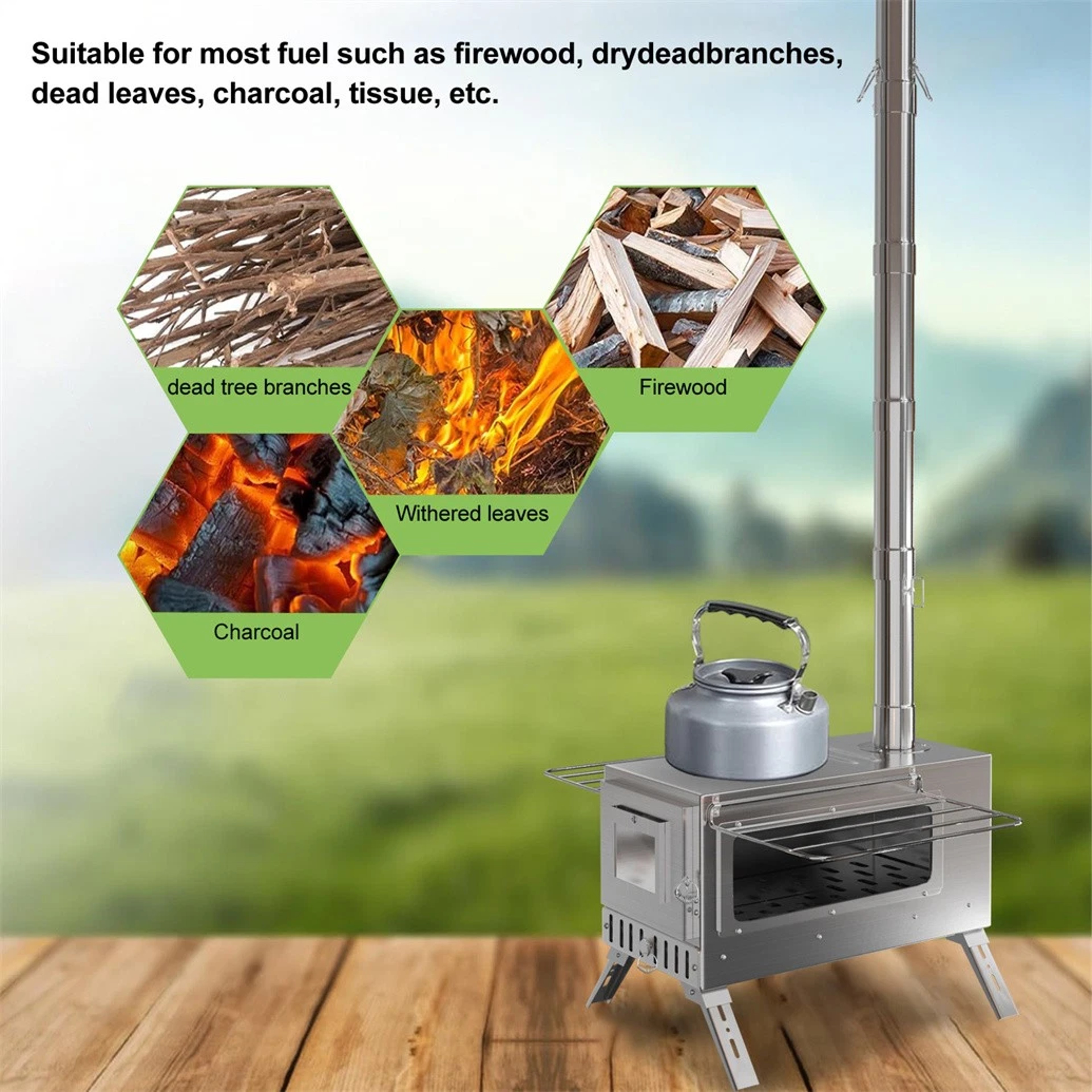 Portable Wood Burning Hot Tent Stove With Stainless Chimney Pipes For Camping 3
