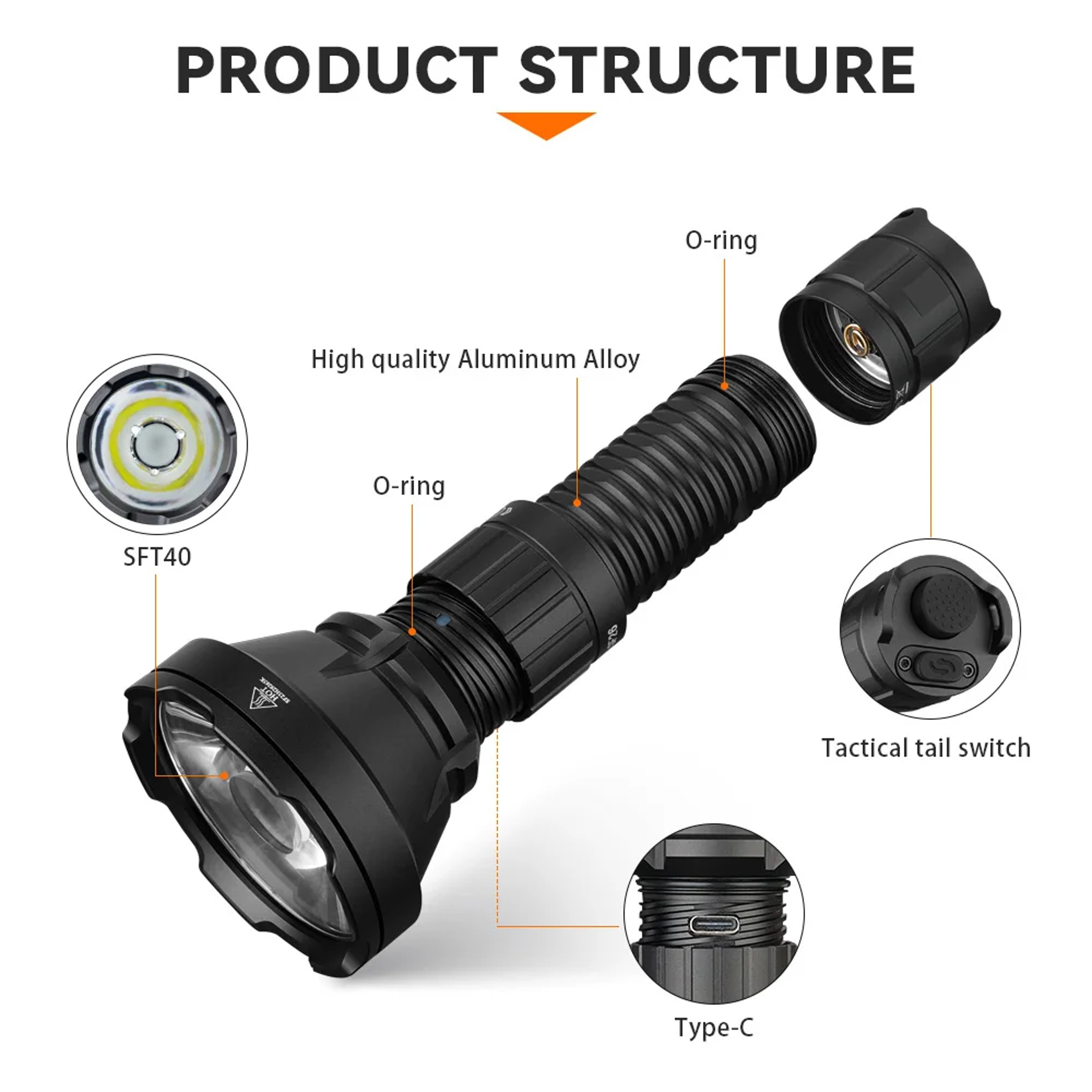 Ultra Bright Rechargeable Tactical Flashlight With Type C  Power 5