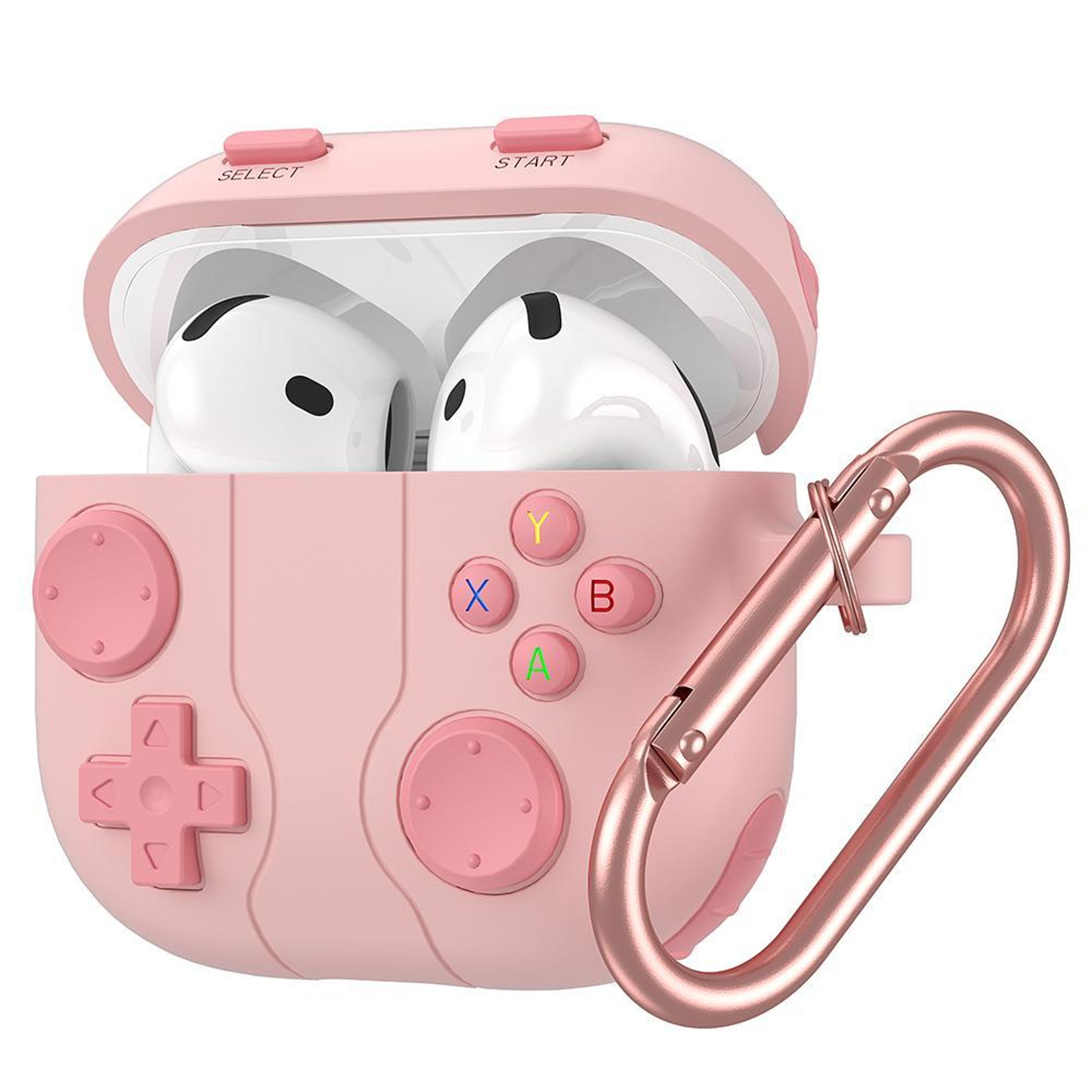 Game Console Style Wireless Earbuds Case Silicone Cover With Carabiner Clip 8