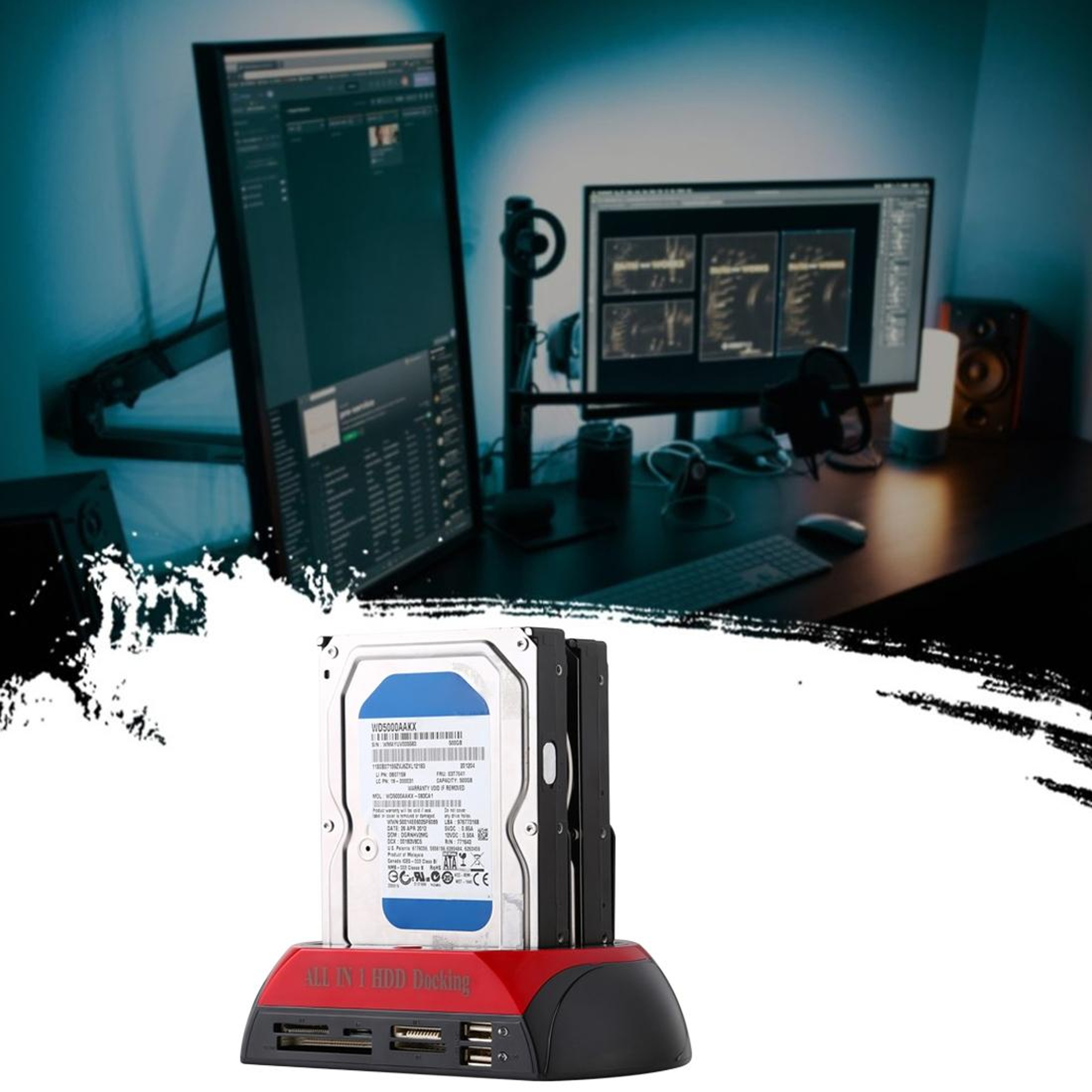 AllinOne Dual Bay SATA IDE HDD Dock With USB 30 Cloning  Card Reader Hub 6