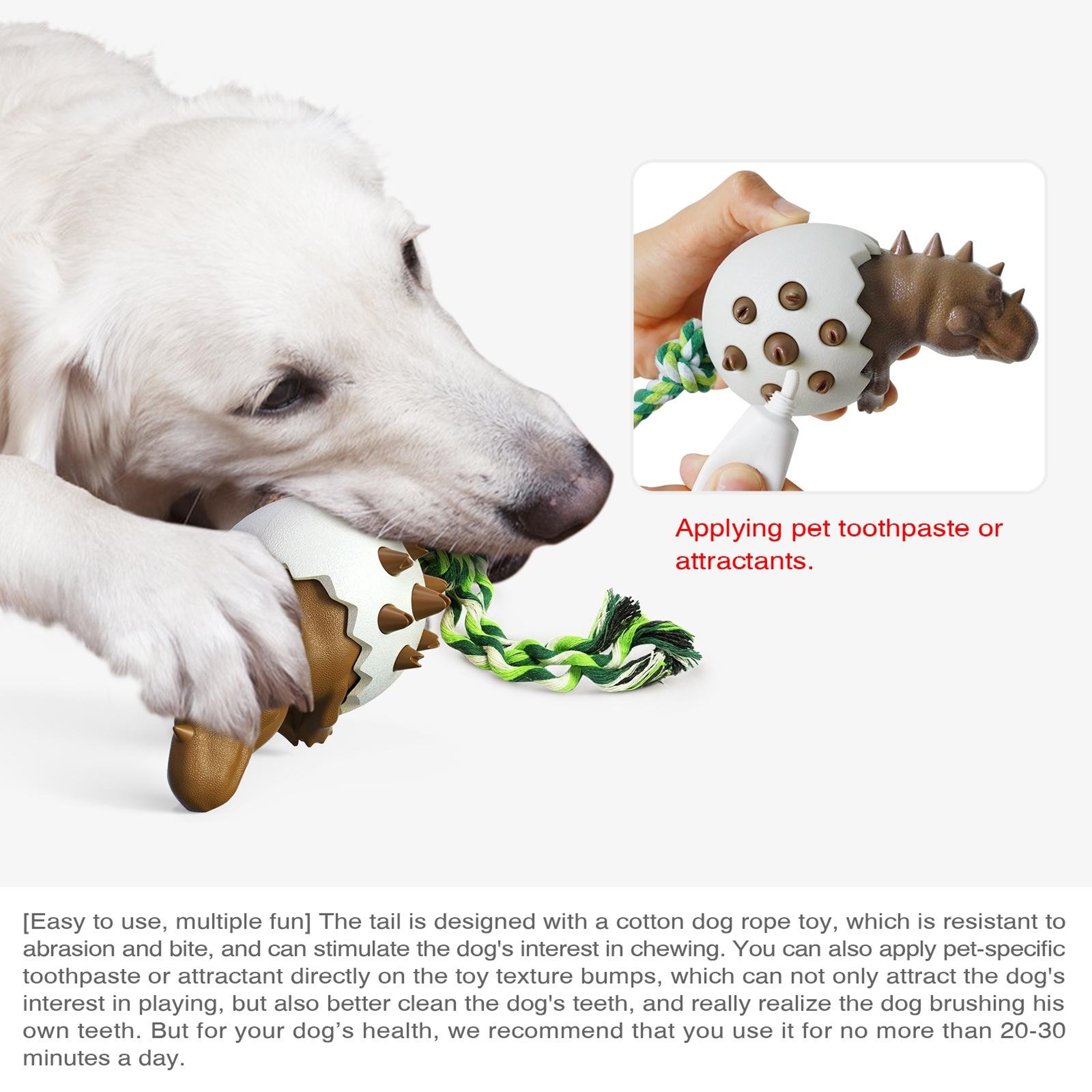 Dinosaur Egg Dog Dental Chew Toy With Rope For Teeth Cleaning And Tough Chewers 6