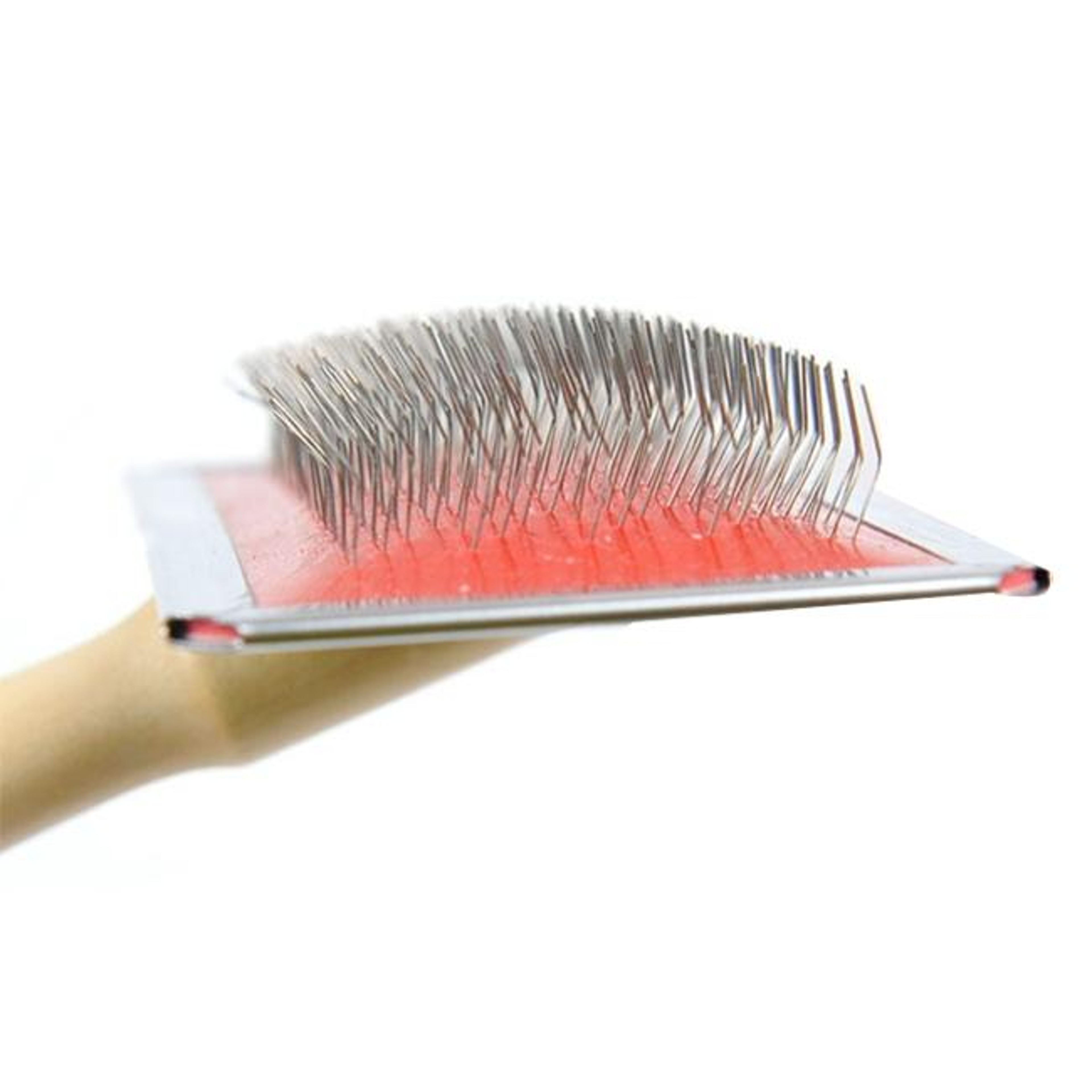 Soft Curve Pet Grooming Brush With Wooden Handle Gentle Slicker Brush For Dogs  Cats 2