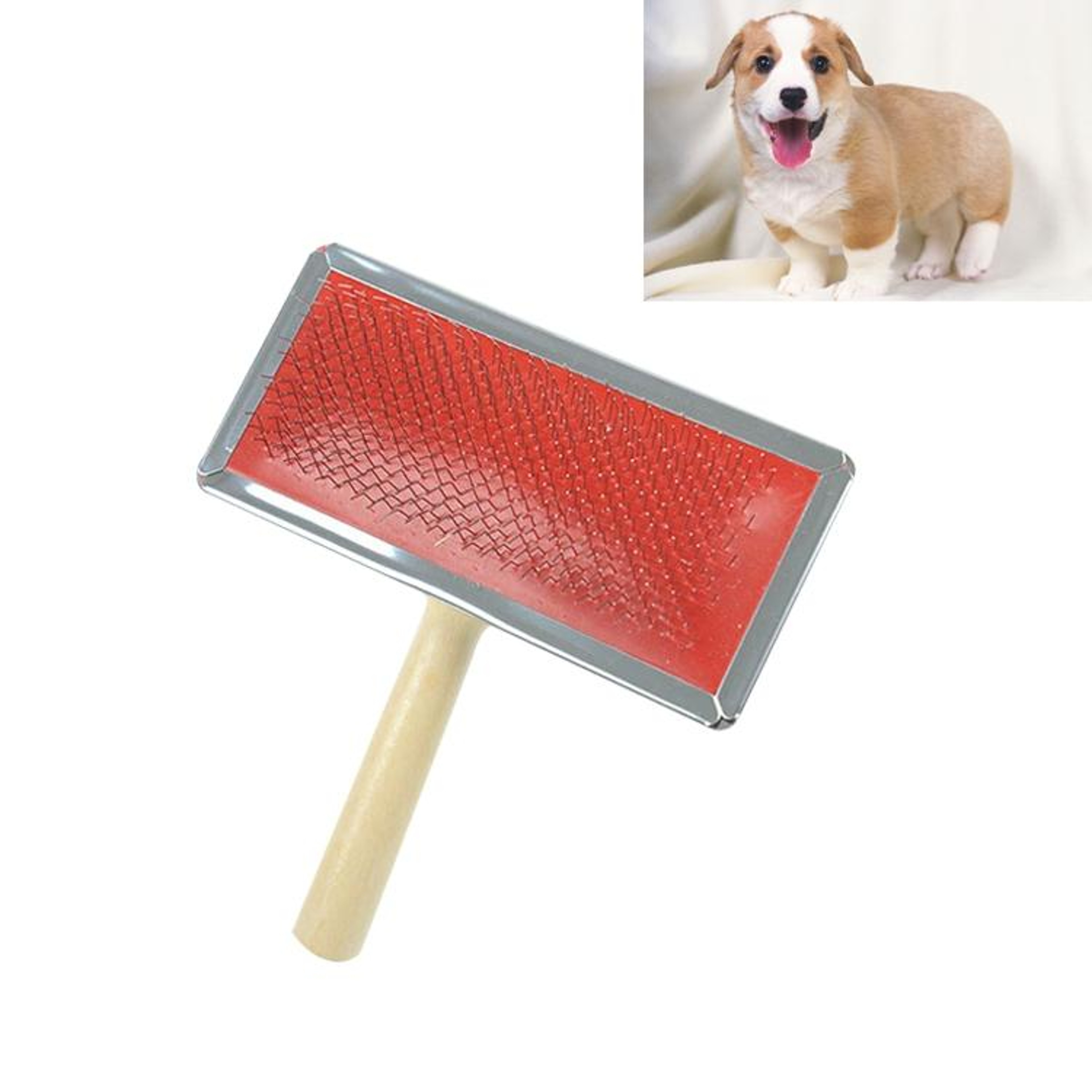 Soft Curve Pet Grooming Brush With Wooden Handle Gentle Slicker Brush For Dogs  Cats 3