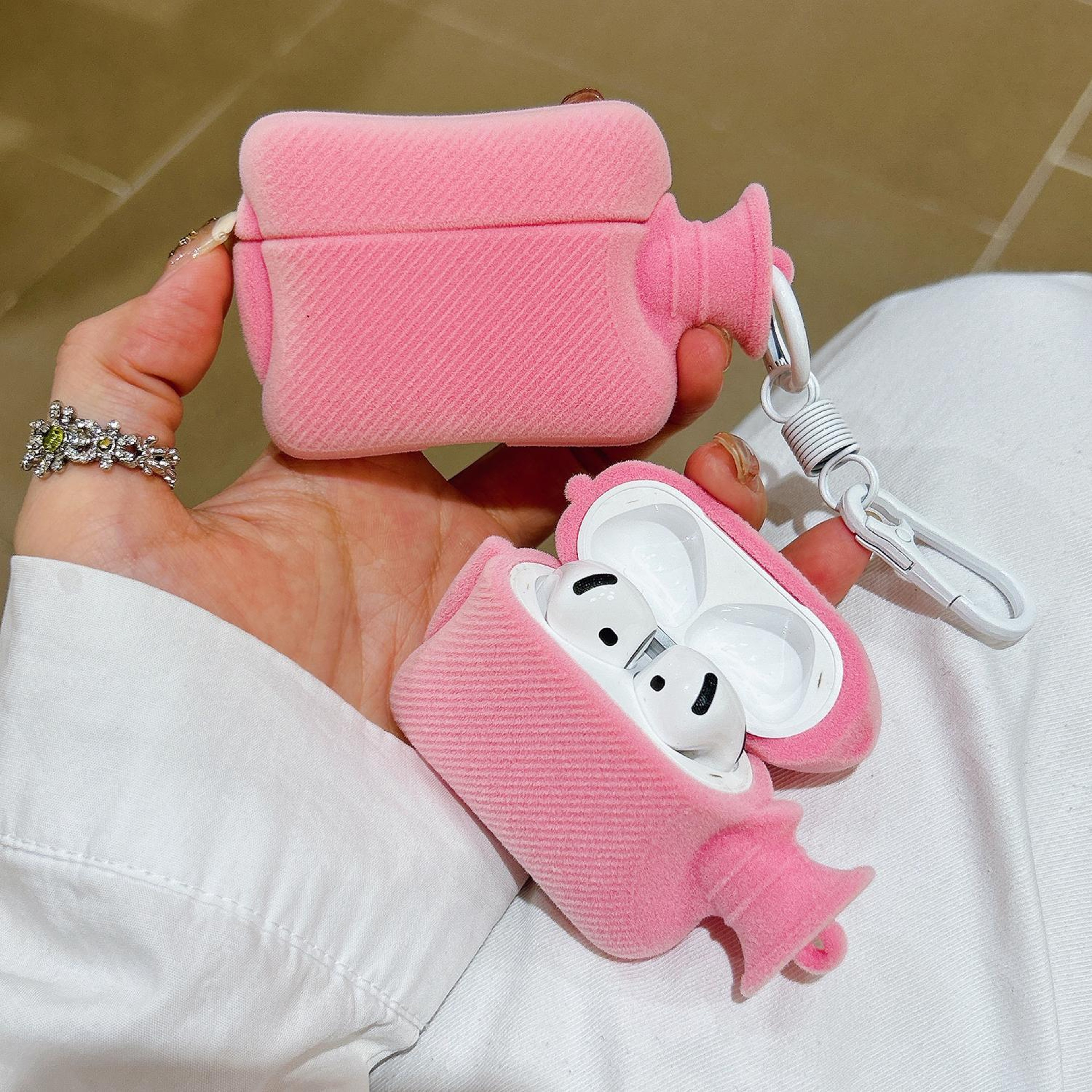 Plush AirPods Case With Keychain Cute Protective Cover 5