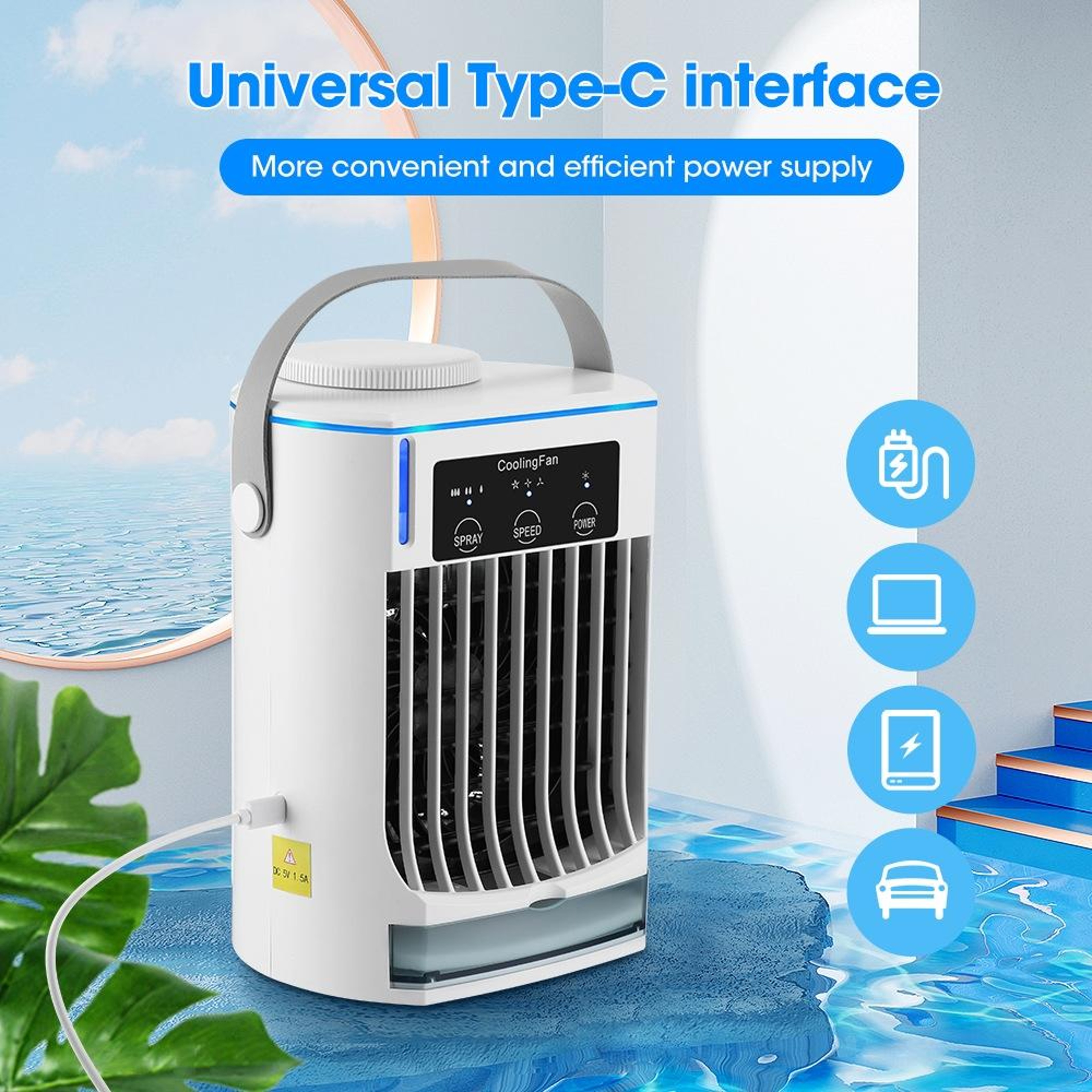 CF008 Mini Household Humidification Spray Air Cooler USB Plugin Portable Air Conditioner FanWhite 6