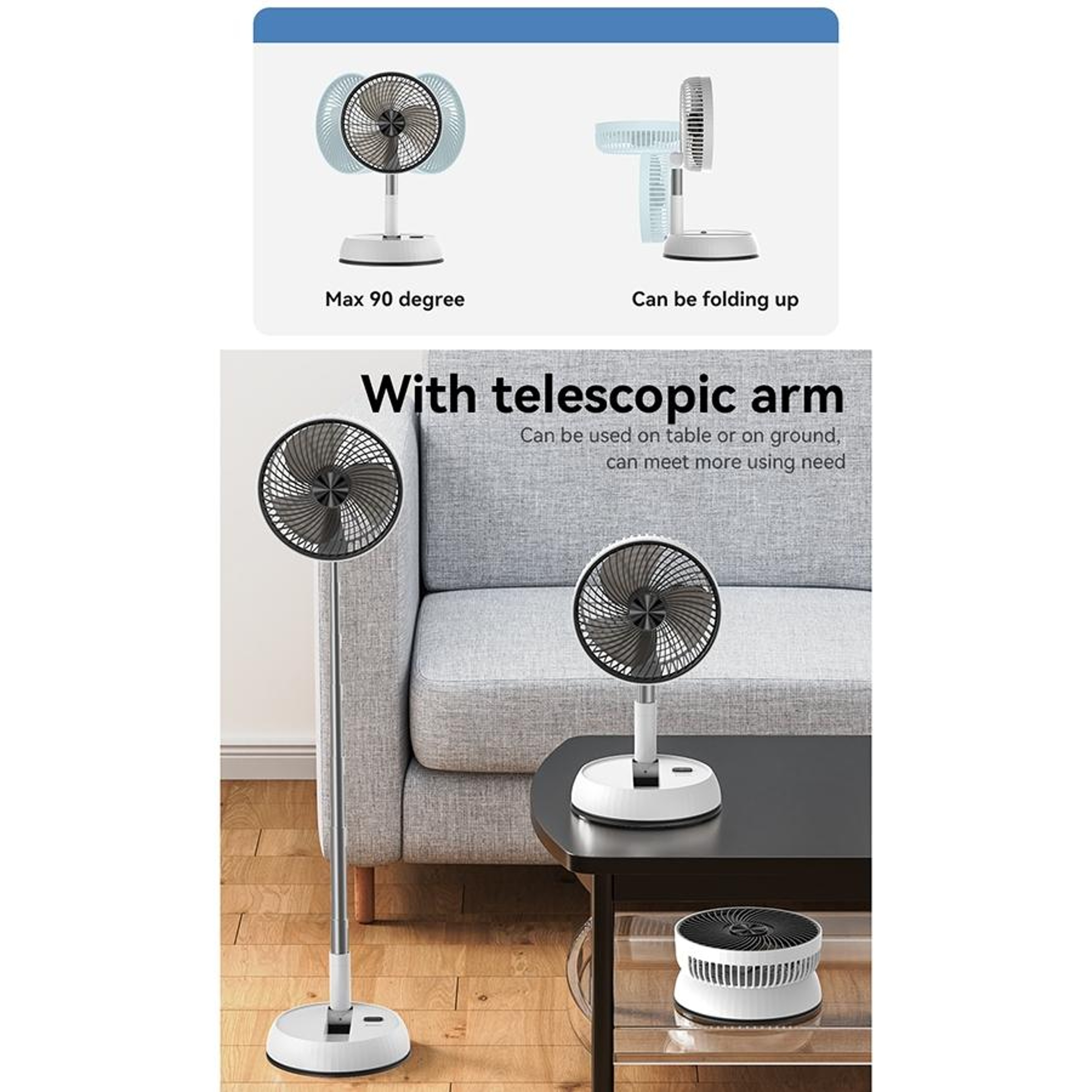 Portable Foldable Telescopic Fan with Remote Rechargeable Floor Fan – view 8