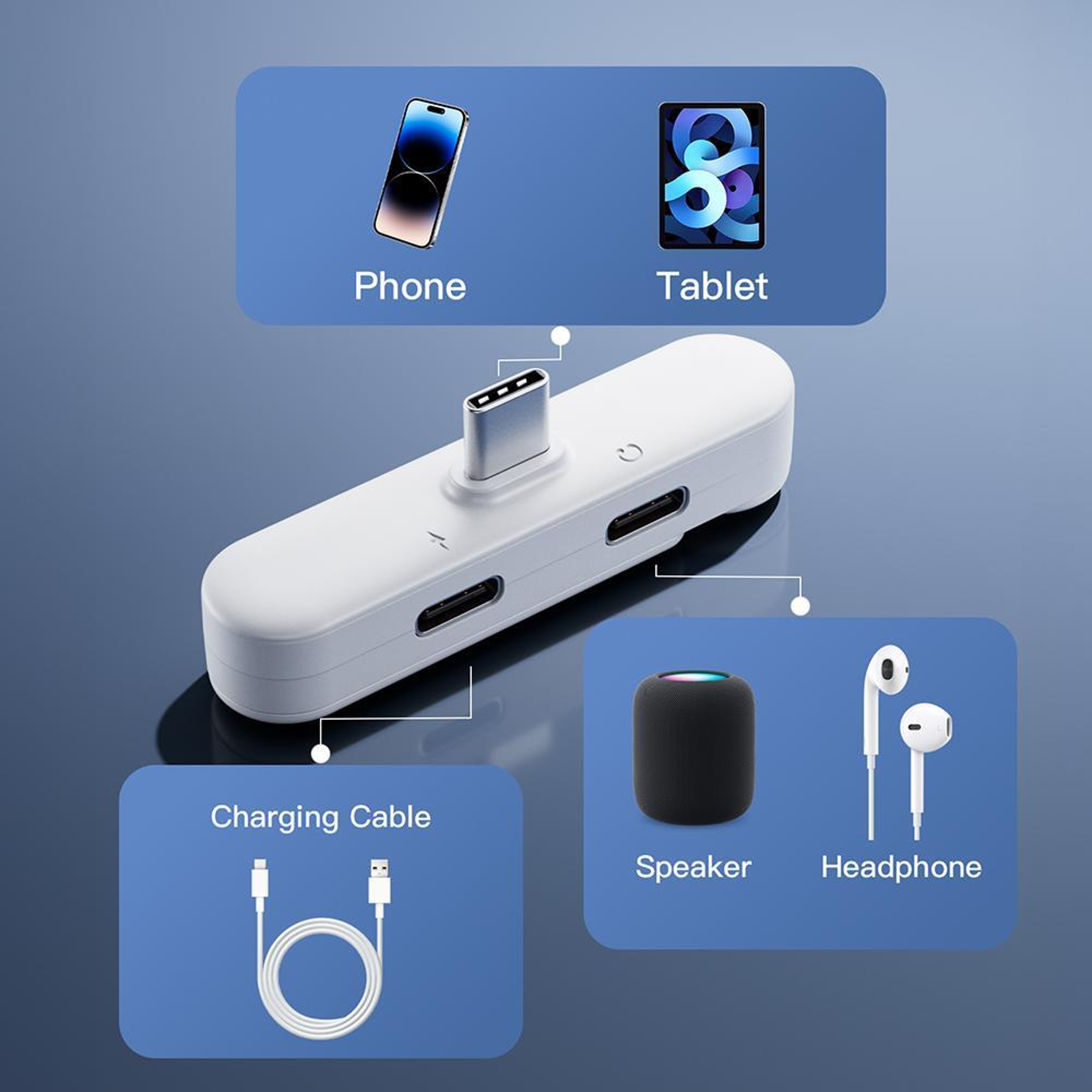 Foldable USB C Splitter Adapter With Stand Dual Charging And Audio Type C Hub 1