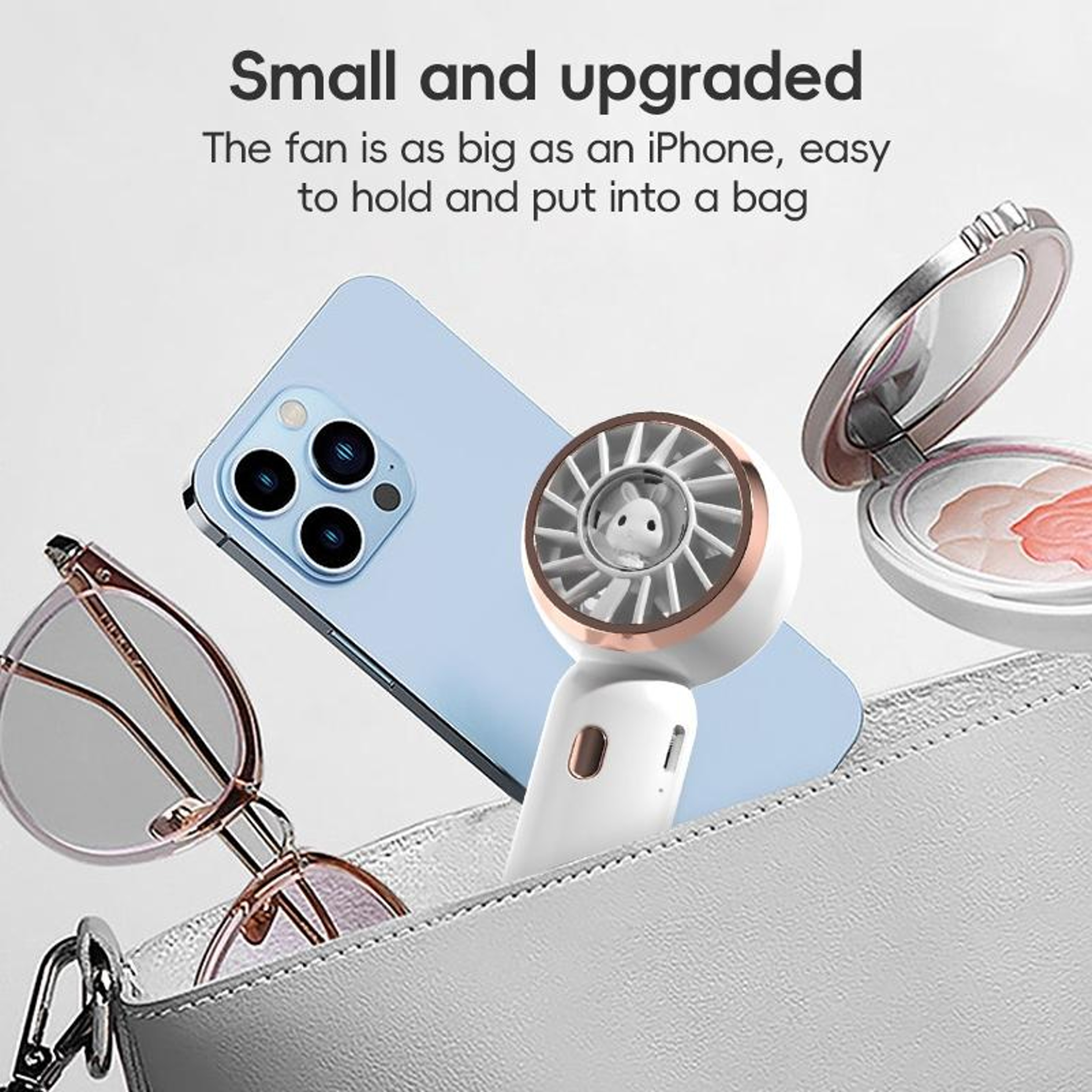 Cute Rabbit Handheld Mini Fan Portable Electric Fan USB Rechargeable Neck Fan 1
