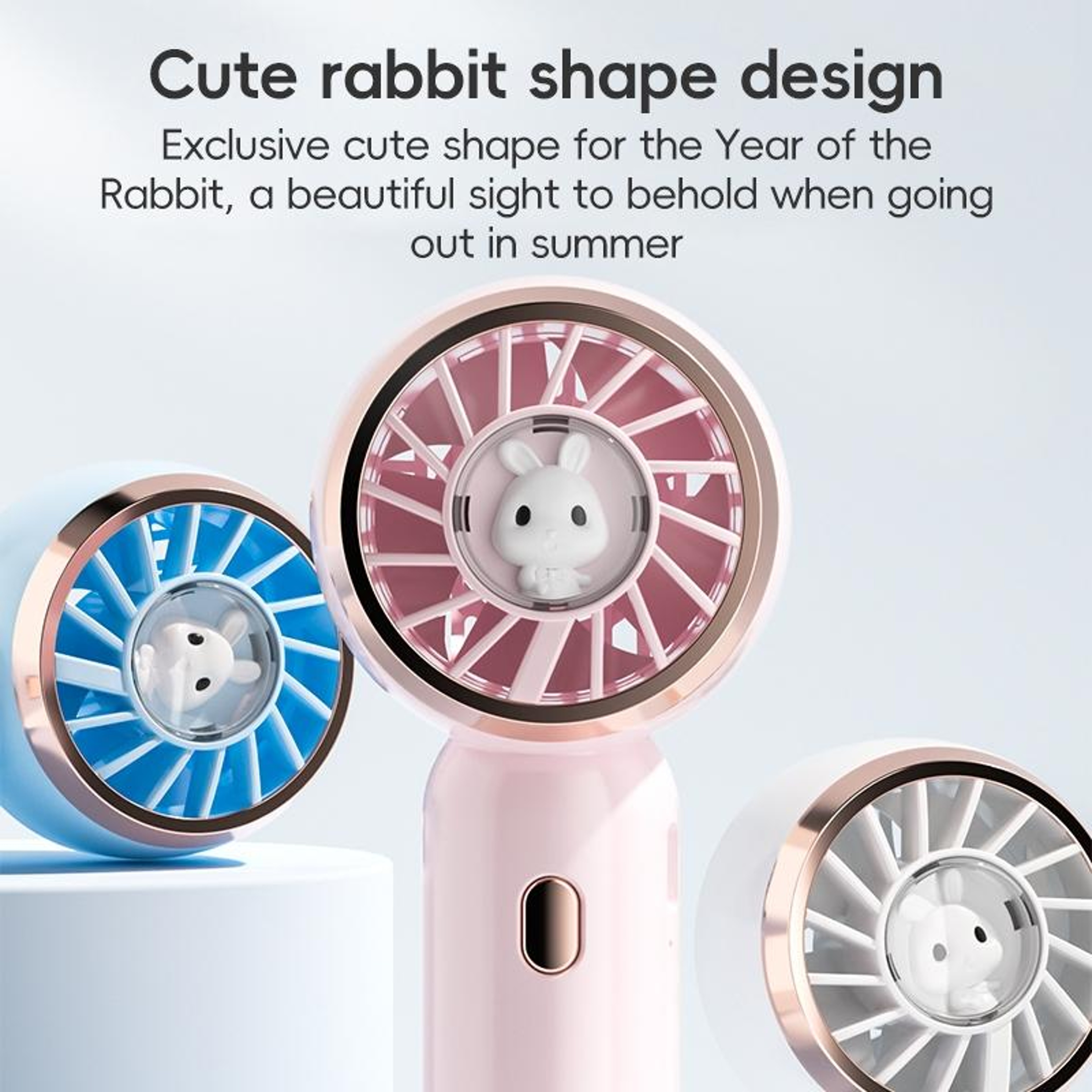 Cute Rabbit Handheld Mini Fan Portable Electric Fan USB Rechargeable Neck Fan 5