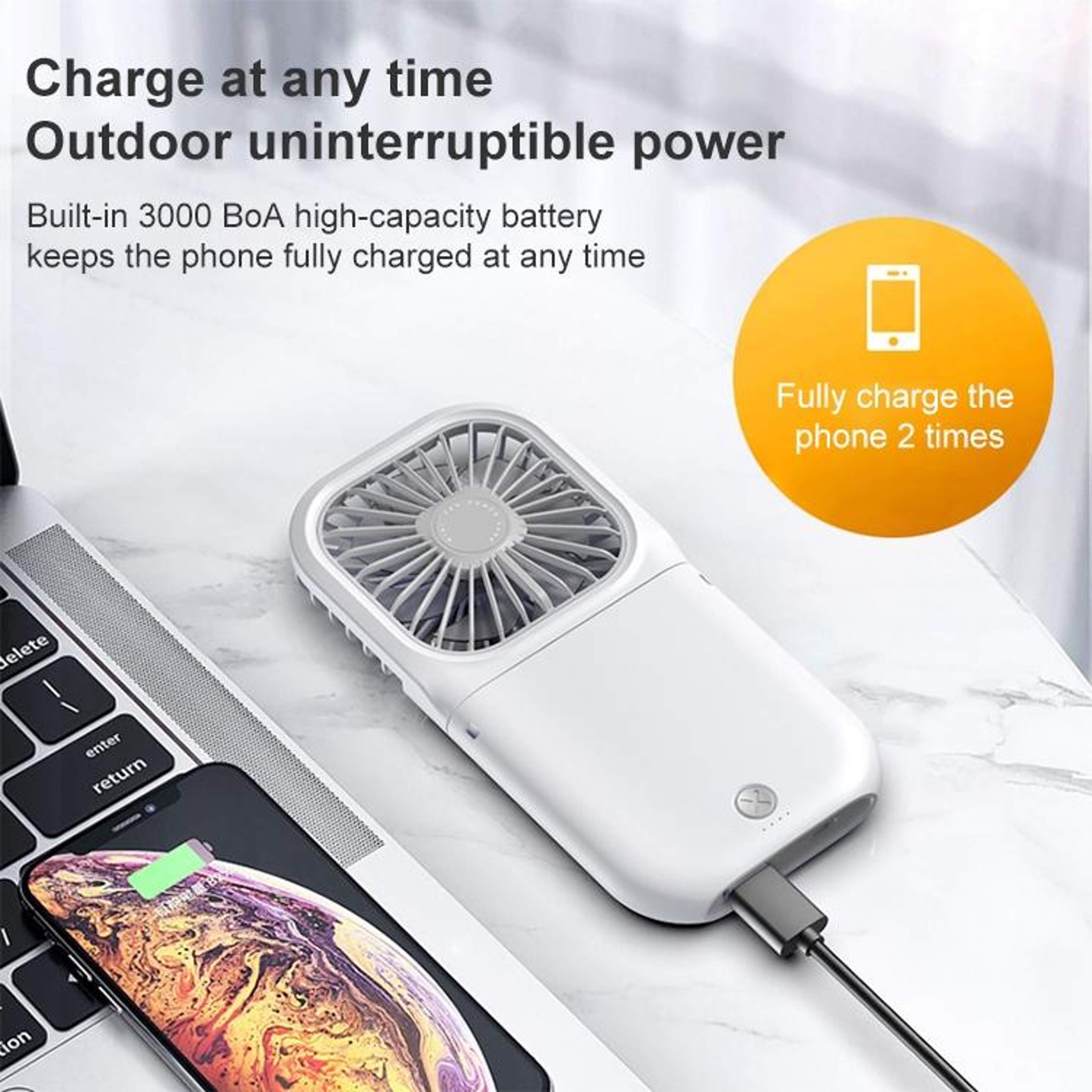 3in1 Portable Neck Fan With Power Bank Quiet USB Rechargeable Foldable Cooling Fan 12