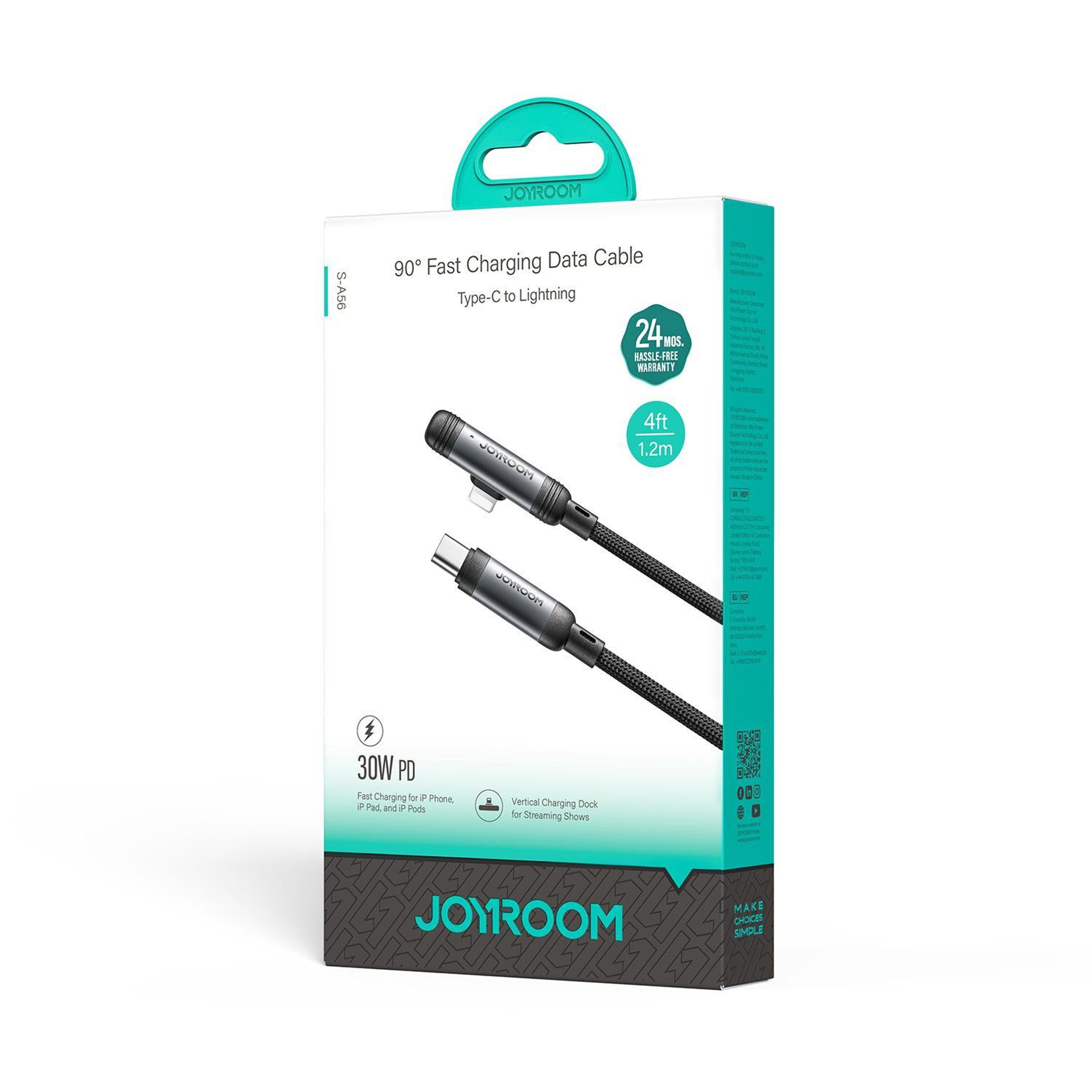 30W Fast Charging Type C To Lightning Cable 90 Degree Braided Charger 9