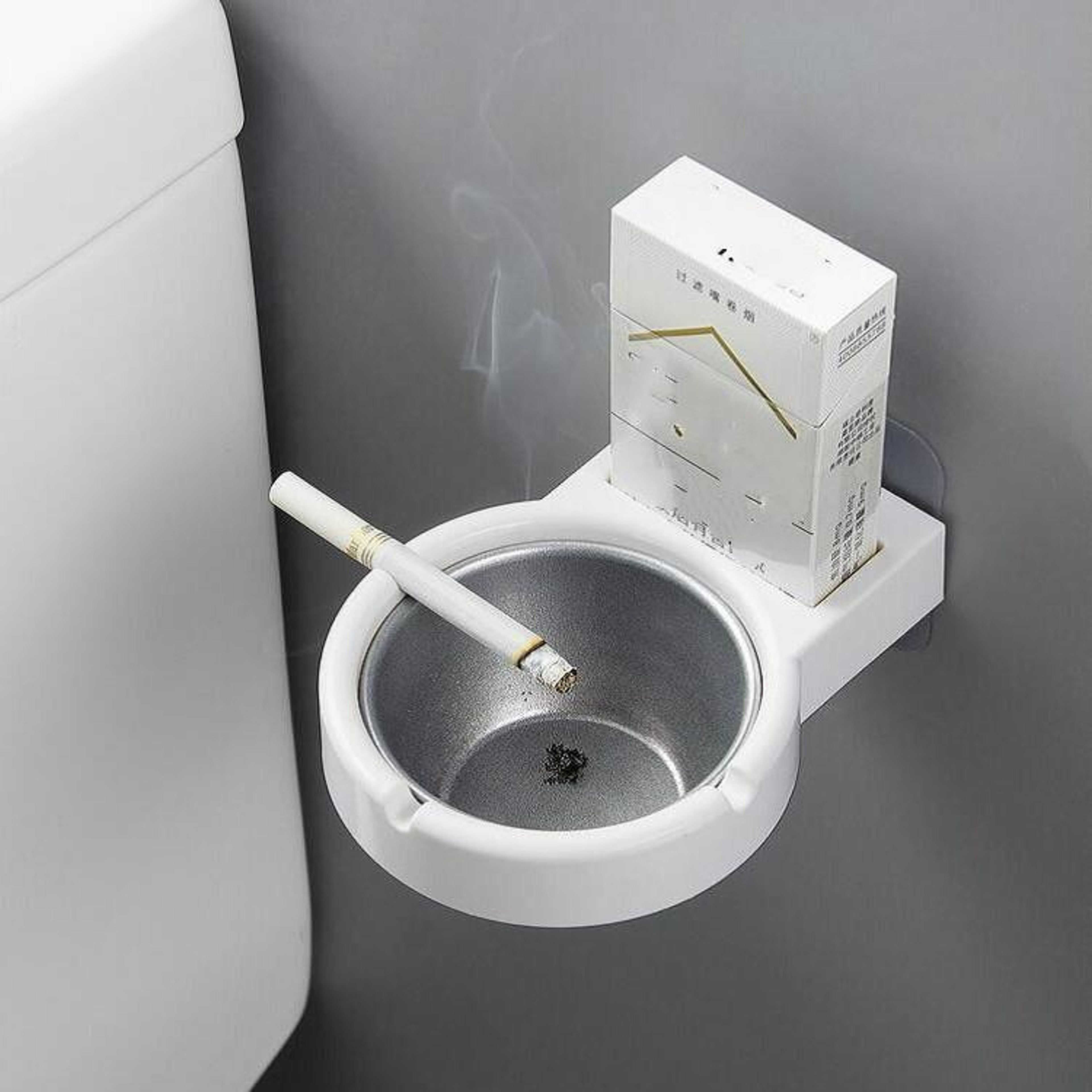 Wall Mounted Ashtray With Lid For Bathroom No Drill Smokeless Cigarette Holder 6