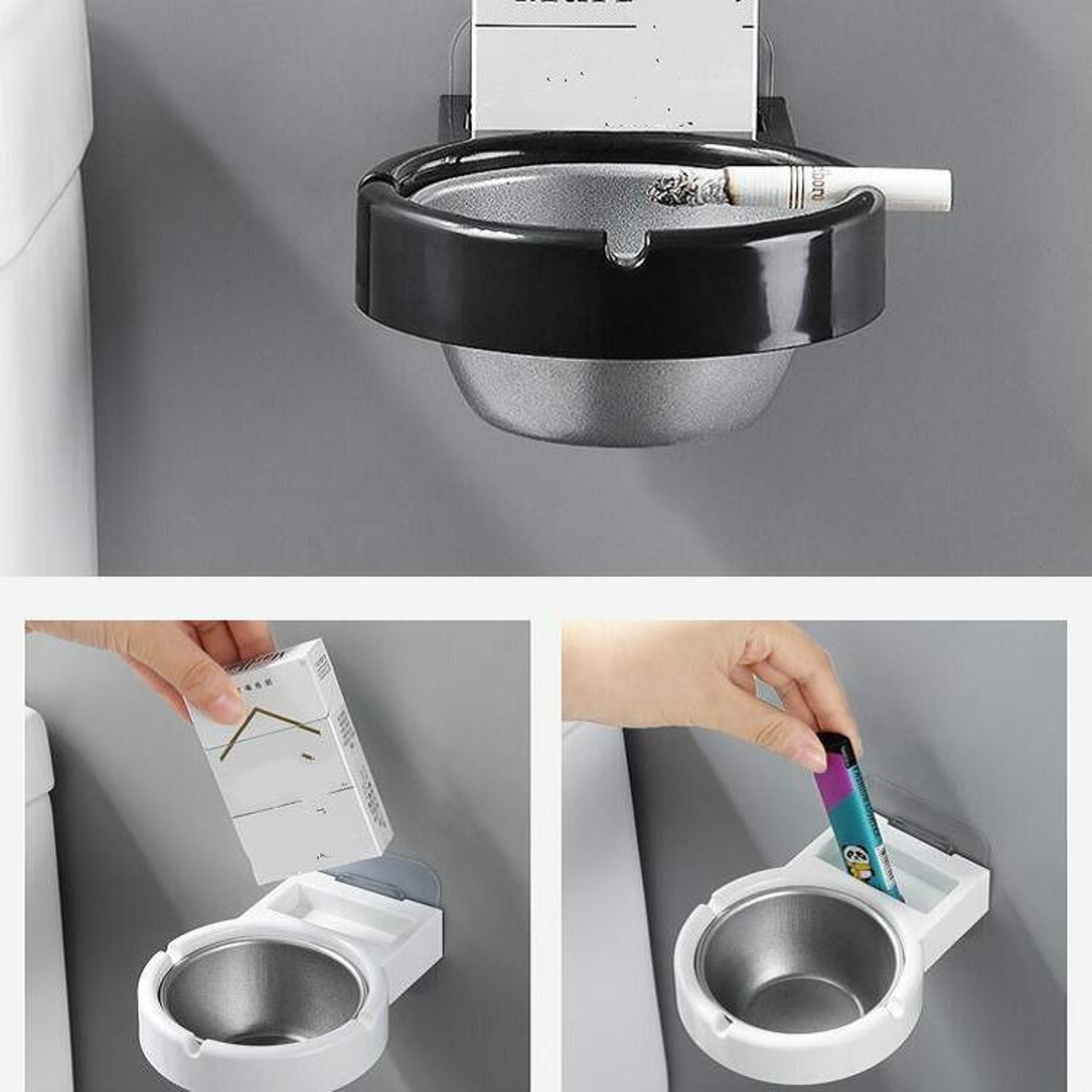 Wall Mounted Ashtray With Lid For Bathroom No Drill Smokeless Cigarette Holder 1