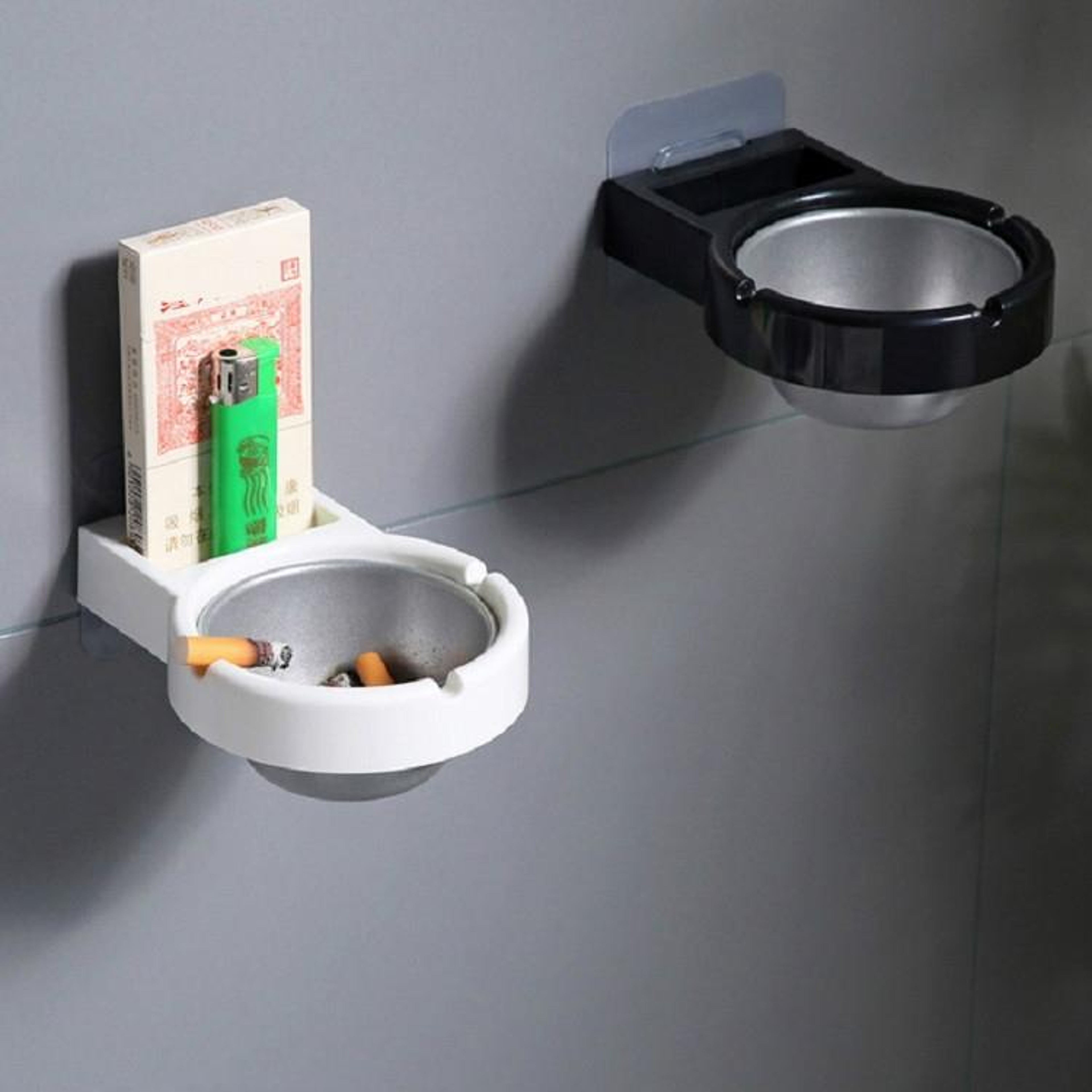 Wall Mounted Ashtray With Lid For Bathroom No Drill Smokeless Cigarette Holder 0